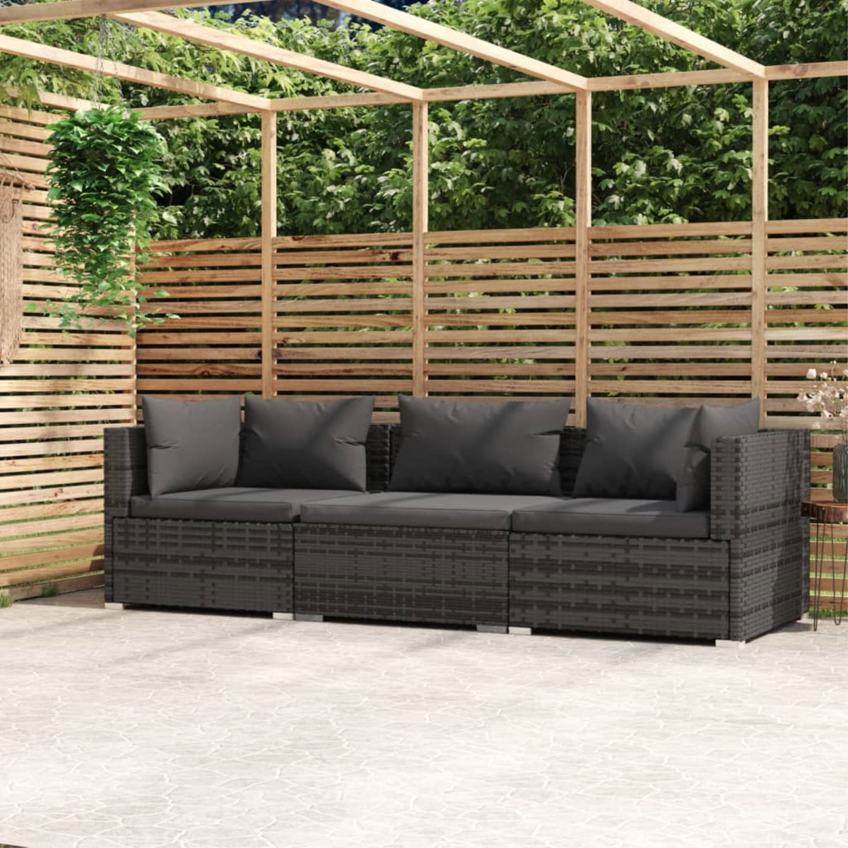 Vidaxl 3-Seater Sofa With Cushions Gray Poly Rattan