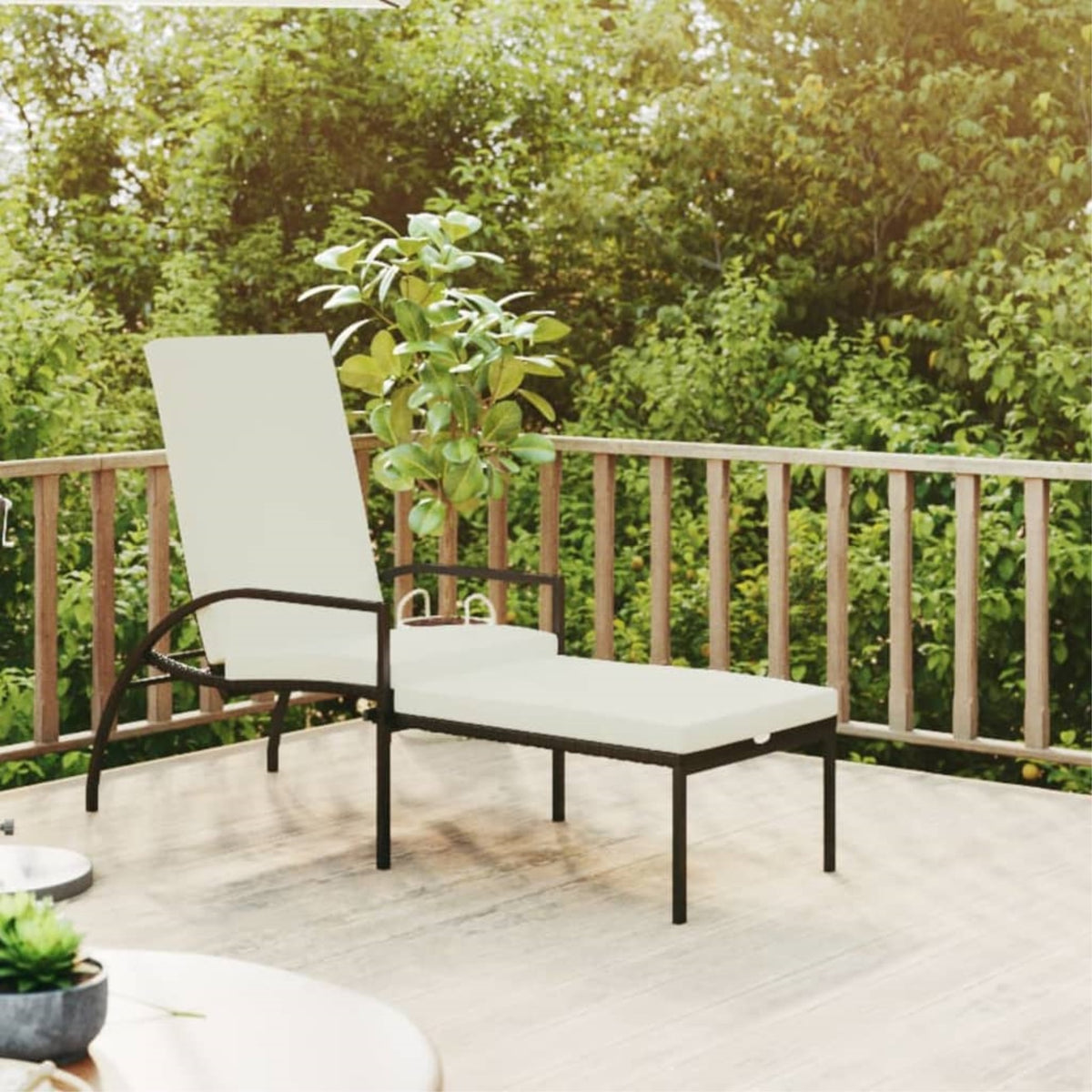 Vidaxl Sun Lounger With Footrest Pe Rattan Black