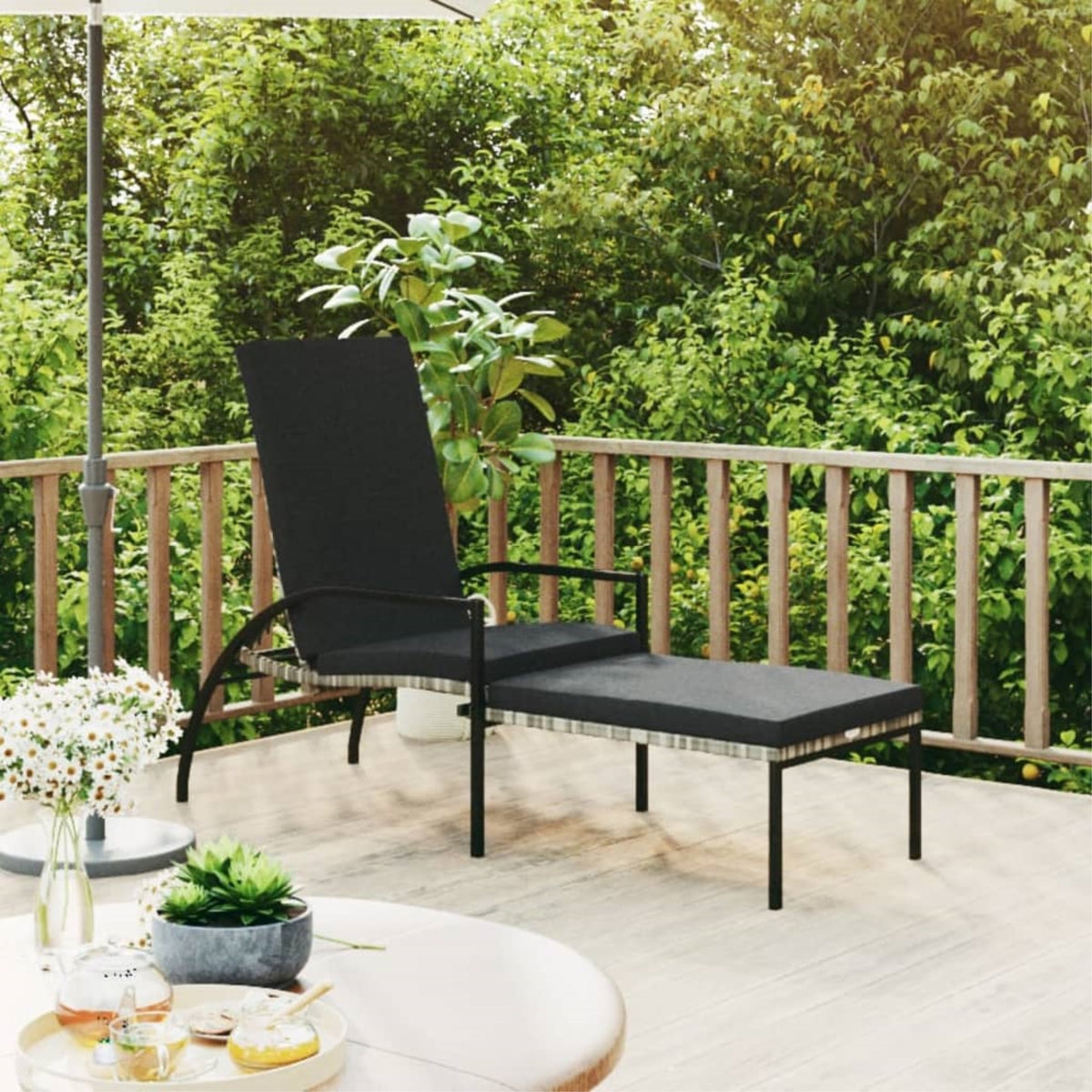 Vidaxl Sun Lounger With Footrest Pe Rattan Gray