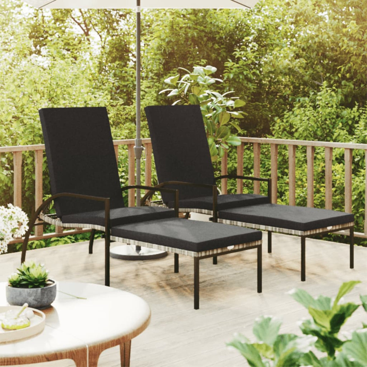 Vidaxl Sun Loungers 2 Pcs With Footrest Pe Rattan Gray