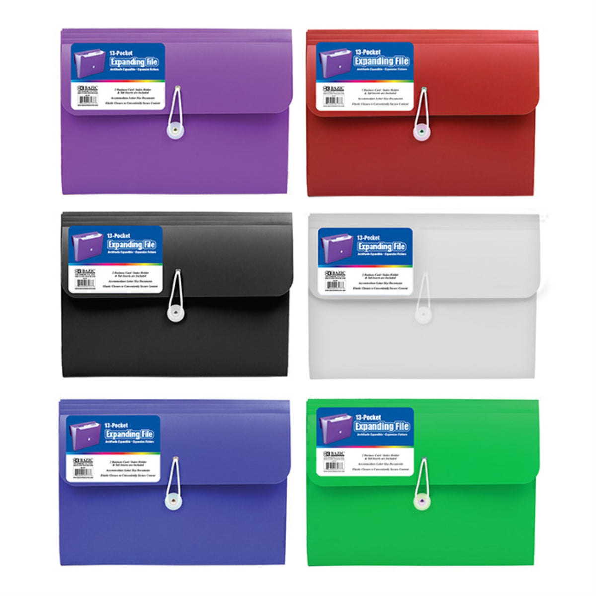 Bazic 13-Pocket Letter Size Poly Expanding File