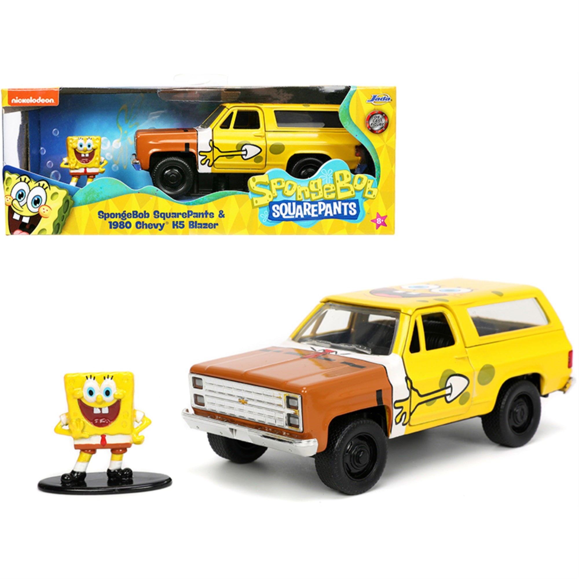 1980 Chevrolet K5 Blazer With Spongebob Squarepants Diecast Figurine 'Hollywood Rides' Series 1/32 Diecast Model Car By Jada