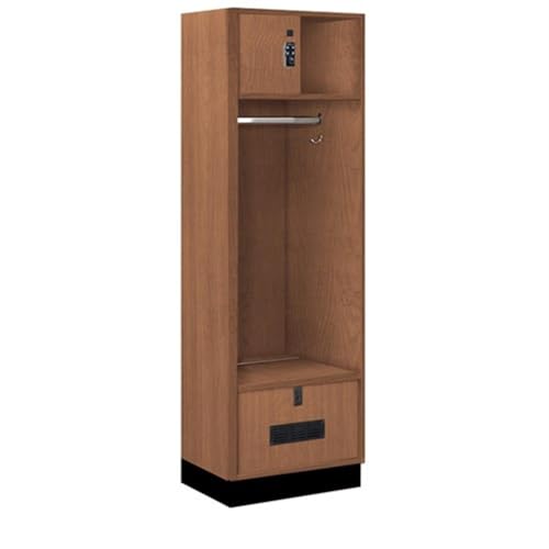 Salsbury 24 Wide Premier Wood Open Access Locker - 6 Feet High - 18 Inches Deep - Red Oak - Black Resettable Locks