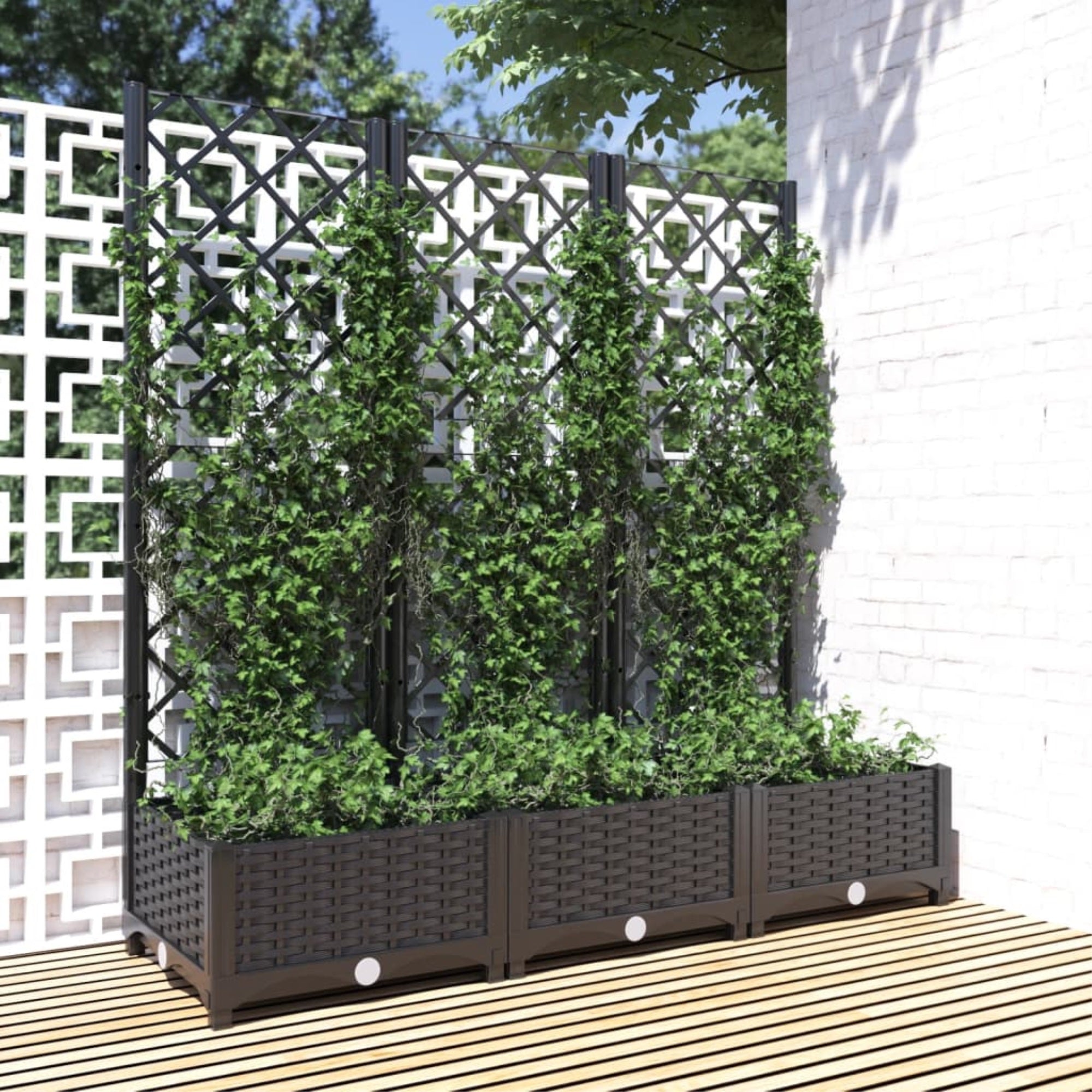vidaXL Garden Planter with Trellis Black 47.2″x15.7″x47.8″ PP