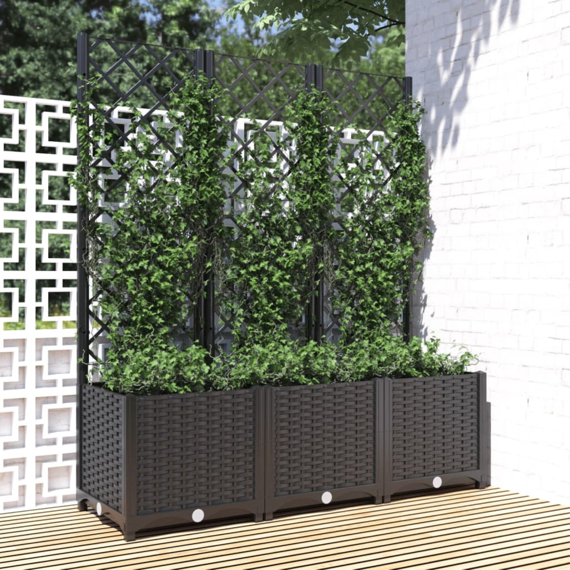 vidaXL Garden Planter with Trellis Black 47.2″x15.7″x53.5″ PP