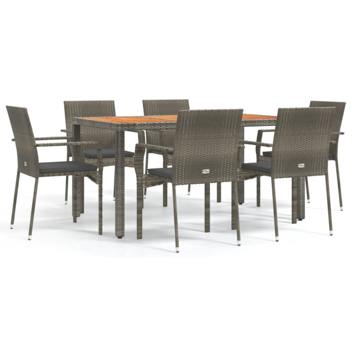 Vidaxl 7 Piece Patio Dining Set With Cushions Gray Poly Rattan