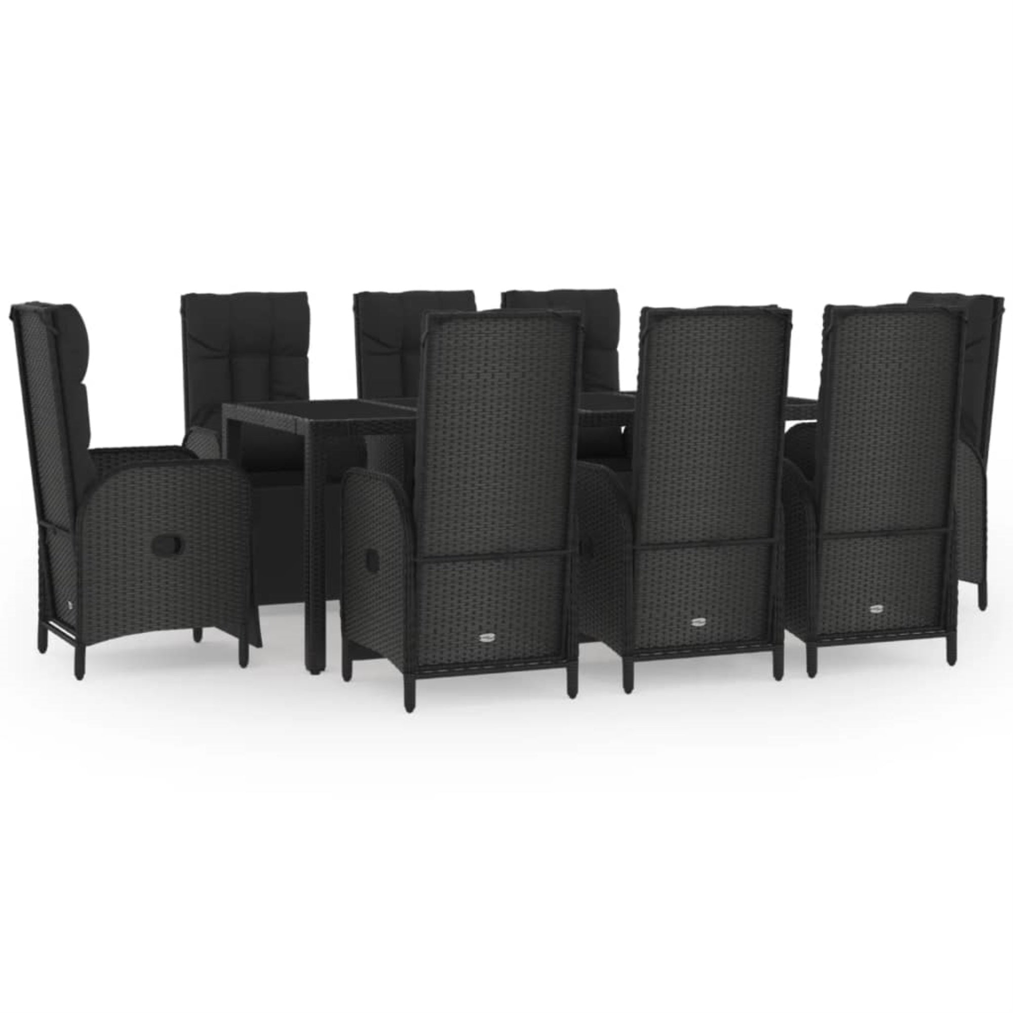Vidaxl 9 Piece Patio Dining Set With Cushions Black Poly Rattan