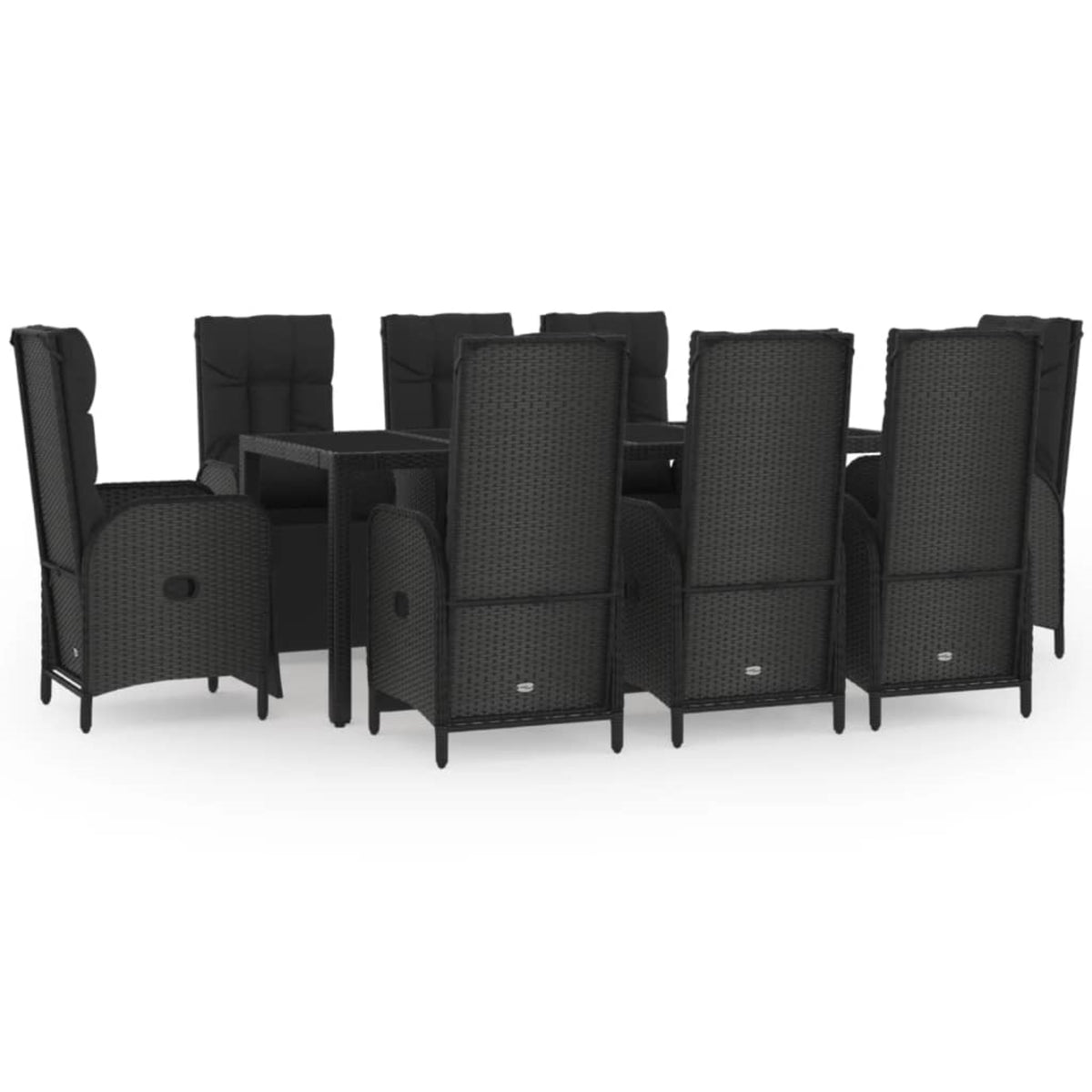 Vidaxl 9 Piece Patio Dining Set With Cushions Black Poly Rattan