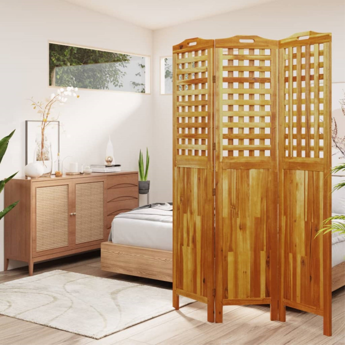 Vidaxl 3-Panel Room Divider 47.8'X0.8'X70.9' Solid Wood Acacia