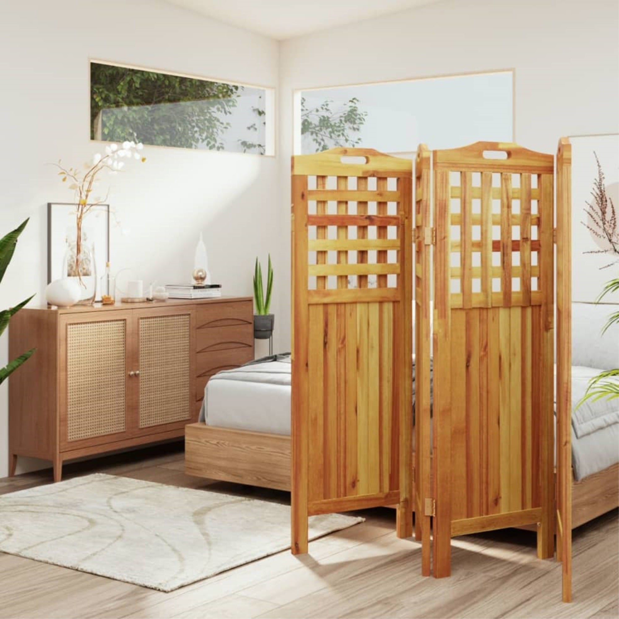 Vidaxl 4-Panel Room Divider 63.8'X0.8'X45.3' Solid Wood Acacia