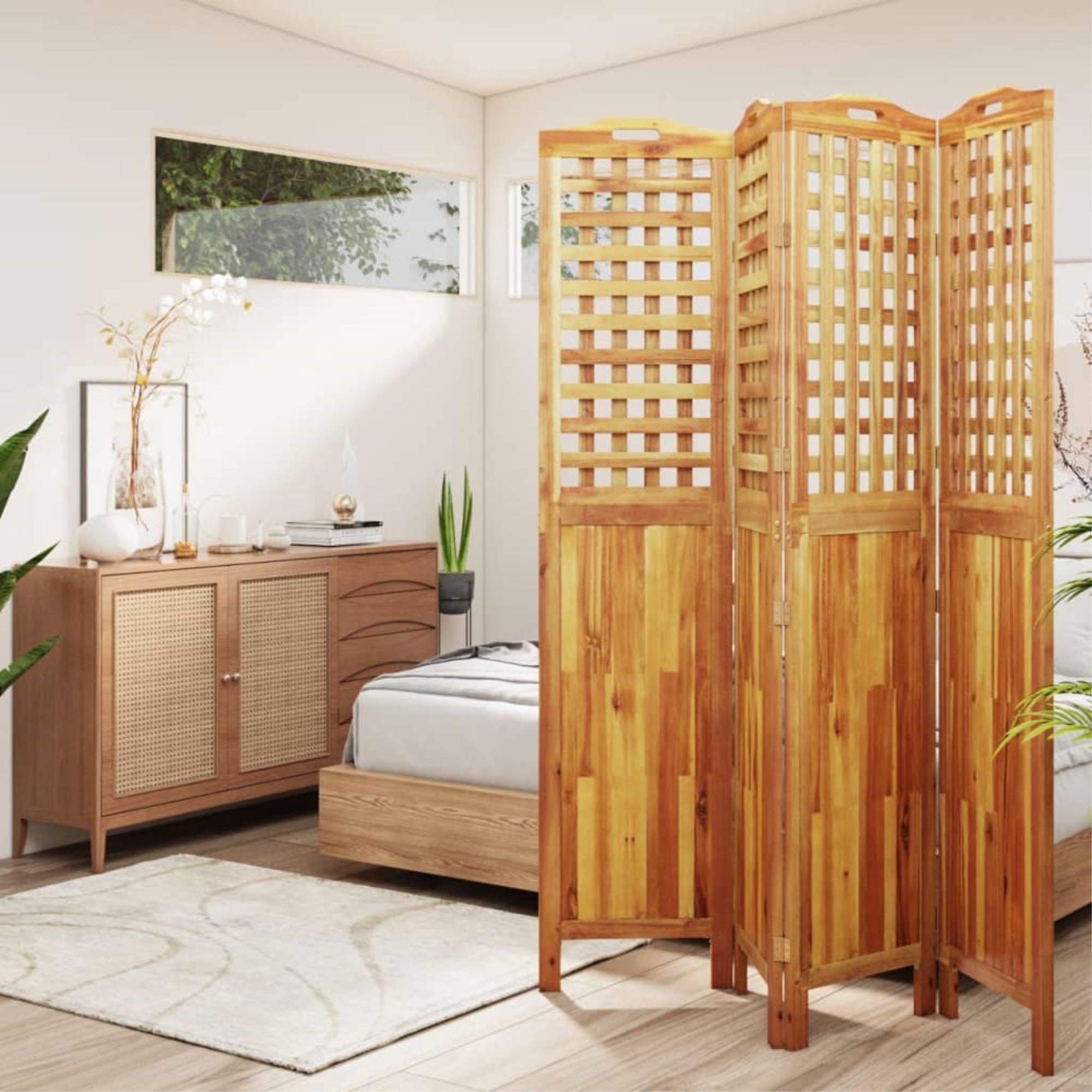 Vidaxl 4-Panel Room Divider 63.8'X0.8'X70.9' Solid Wood Acacia