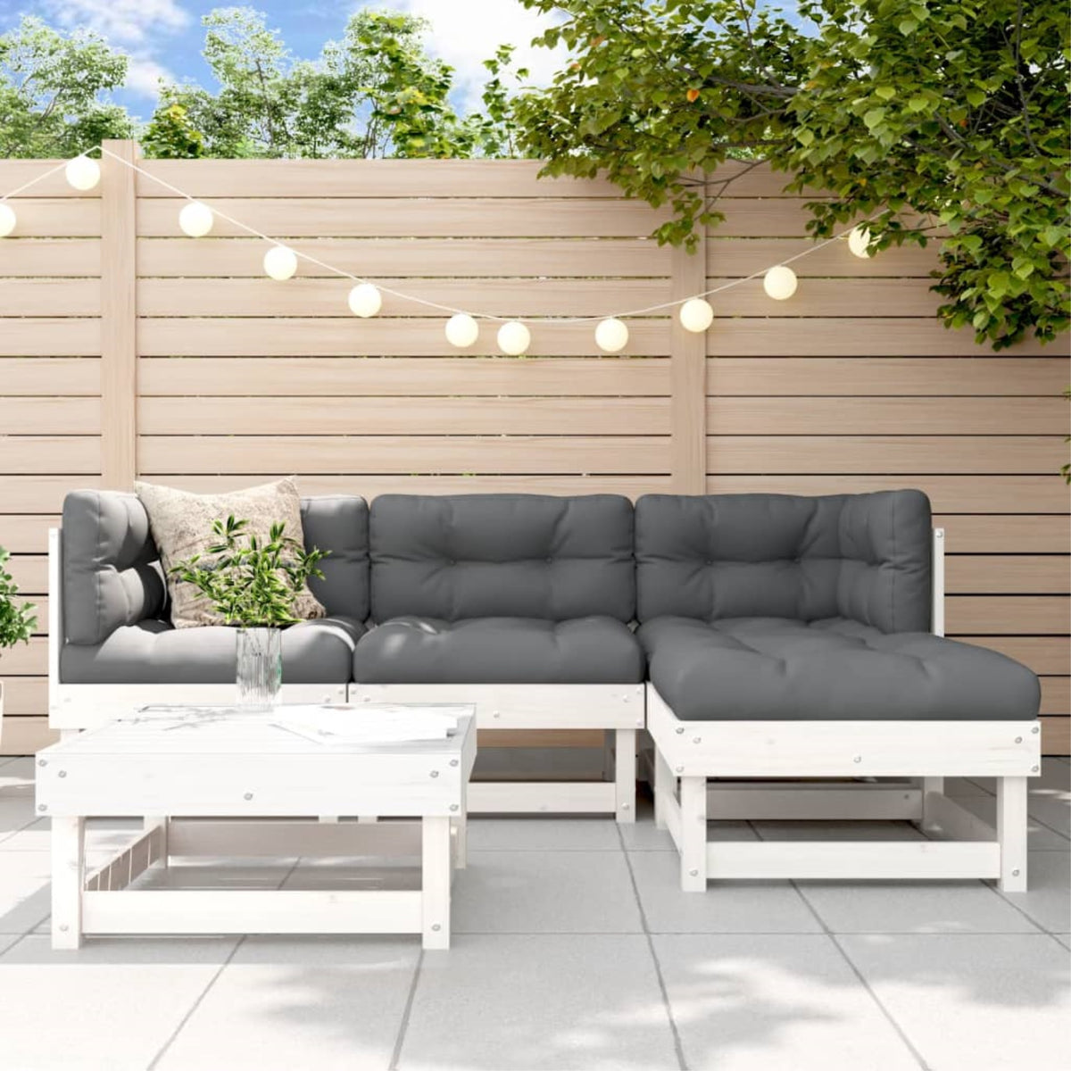 Vidaxl 5 Piece Patio Lounge Set With Cushions White Solid Wood