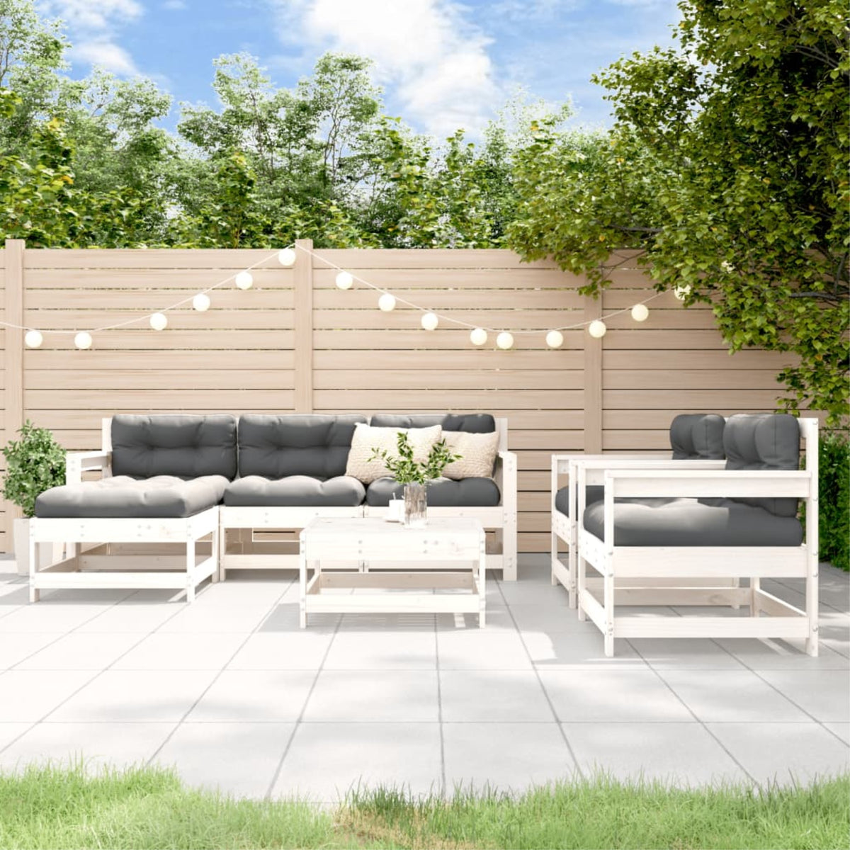 Vidaxl 7 Piece Patio Lounge Set With Cushions White Solid Wood