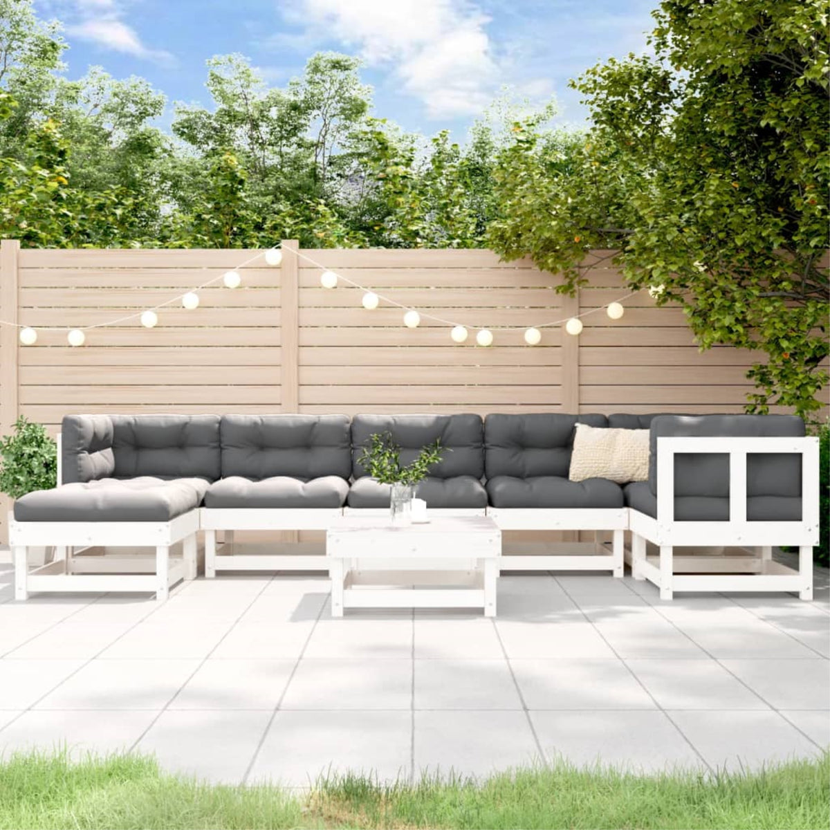 Vidaxl 8 Piece Patio Lounge Set With Cushions White Solid Wood