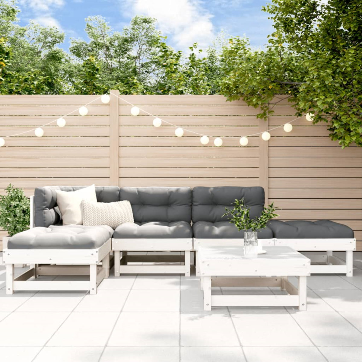 Vidaxl 6 Piece Patio Lounge Set With Cushions White Solid Wood