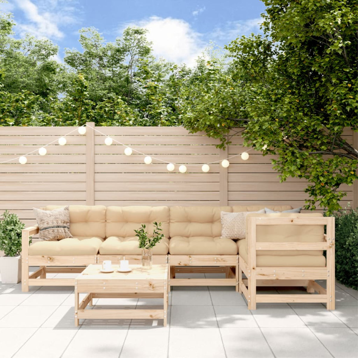 Vidaxl 6 Piece Patio Lounge Set With Cushions Solid Wood