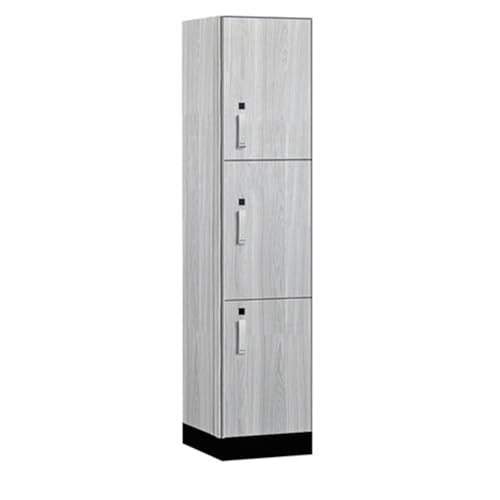 Salsbury 18 Wide Premier Wood Locker-Triple Tier-1 Wide-6 Feet High-18” Deep-Silver Teak-Silver Electronic Locks
