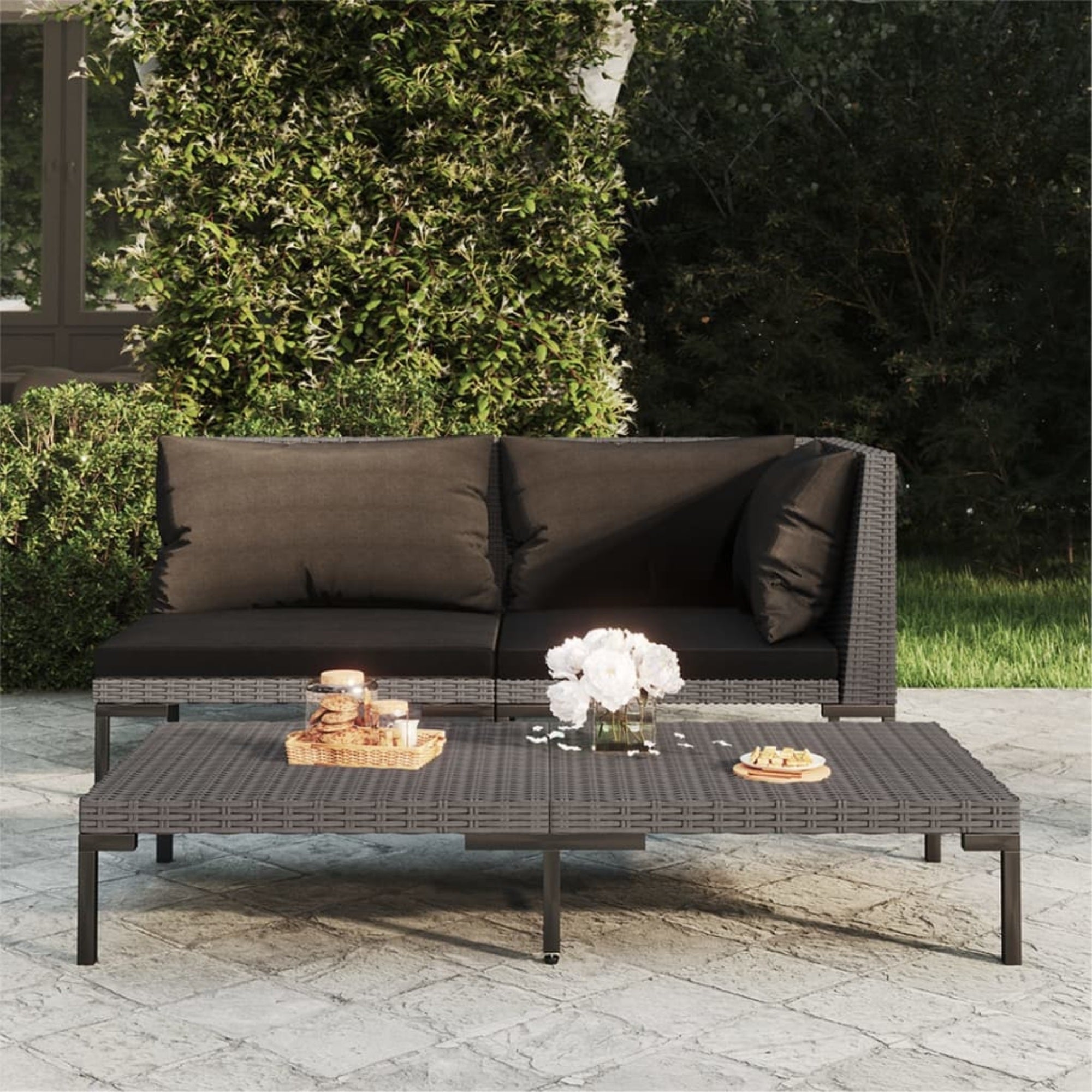 Vidaxl Patio Sofa With Cushions Half Round Poly Rattan