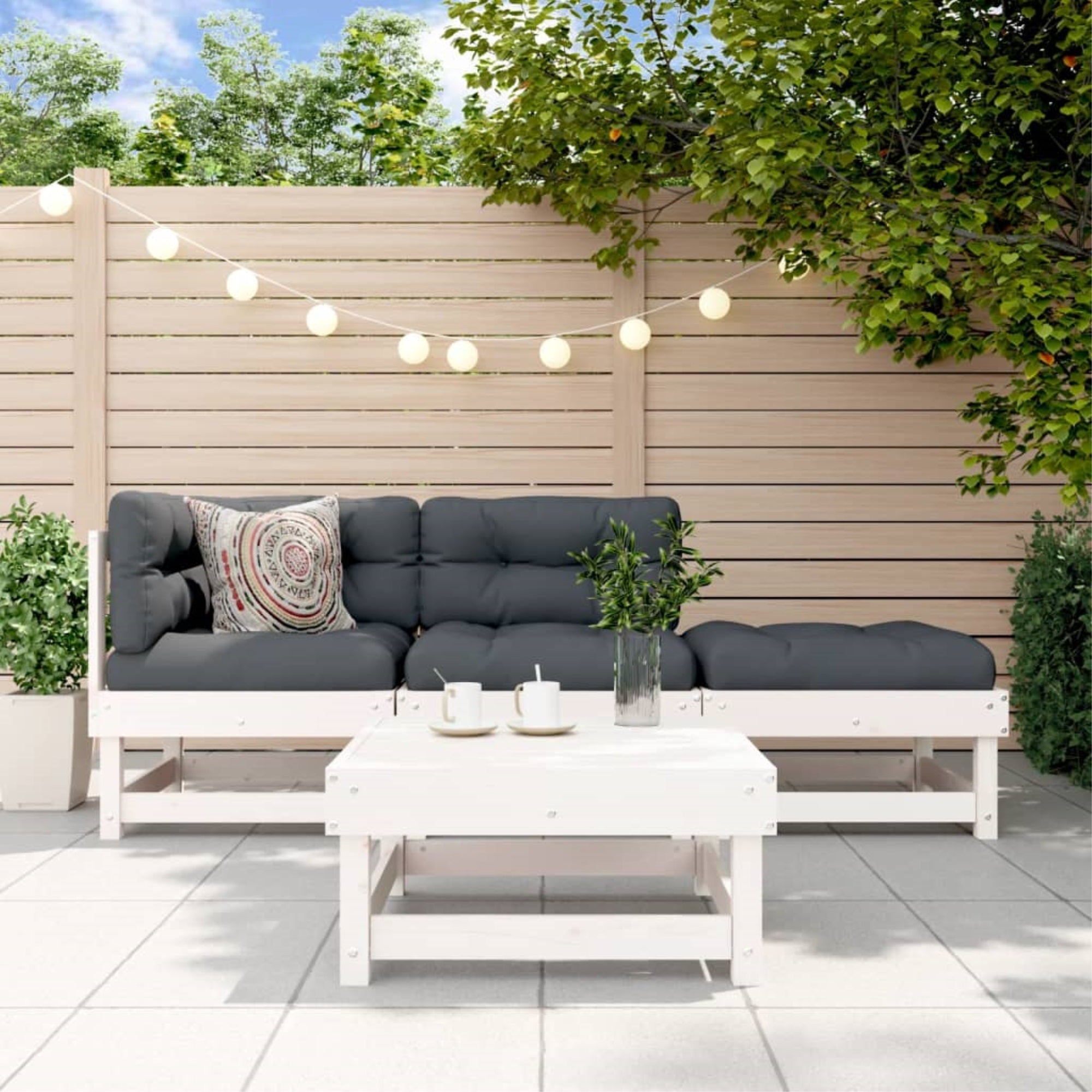 Vidaxl 4 Piece Patio Lounge Set With Cushions White Solid Wood