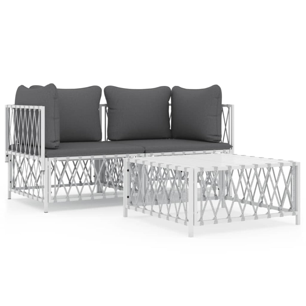 Vidaxl 3 Piece Patio Lounge Set With Cushions White Steel