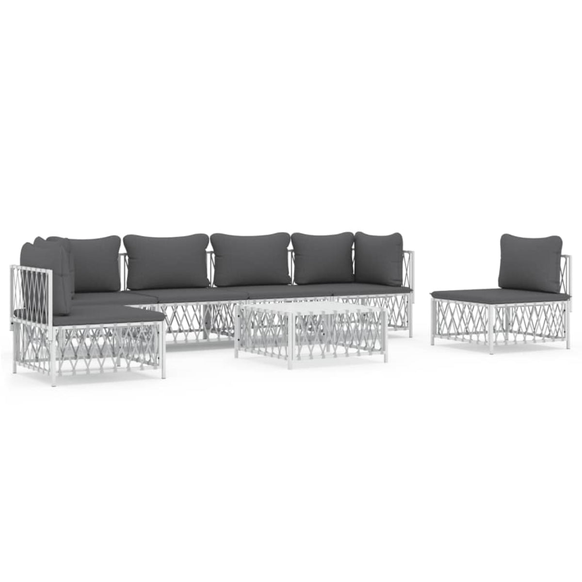 Vidaxl 7 Piece Patio Lounge Set With Cushions White Steel