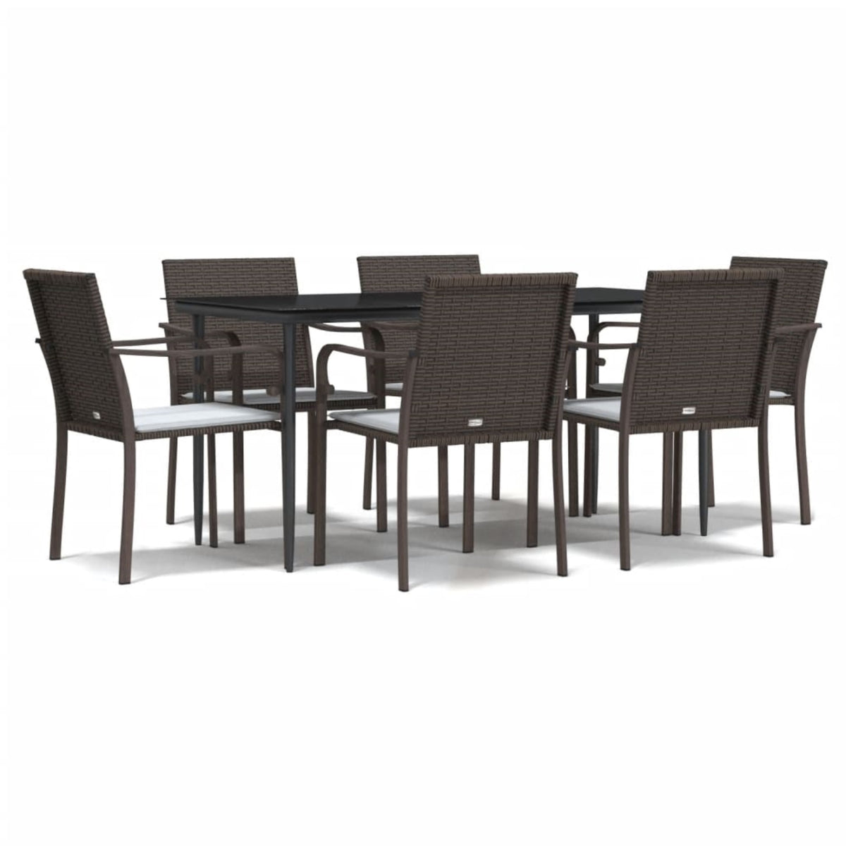 Vidaxl 7 Piece Patio Dining Set With Cushions Poly Rattan And Steel