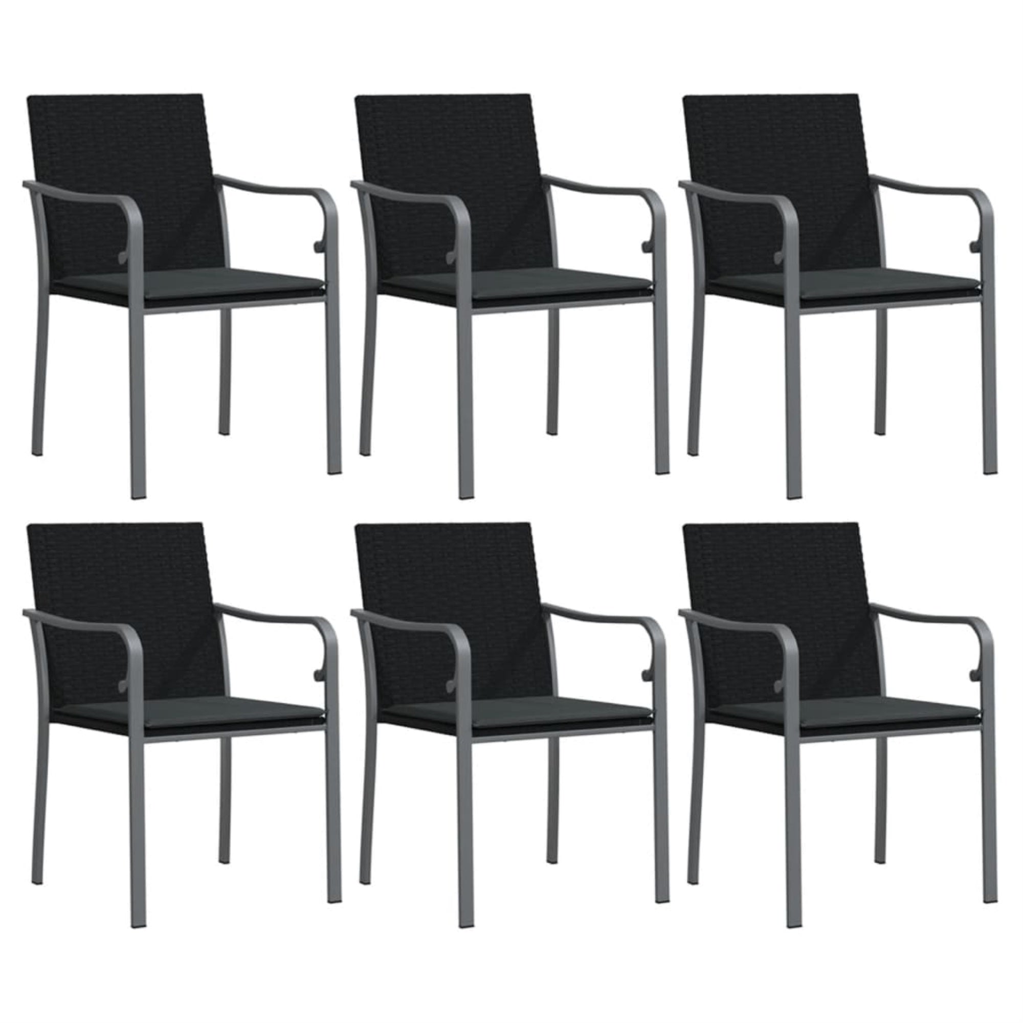 Vidaxl Patio Chairs With Cushions 6 Pcs Black 22'X23.2'X33.1' Poly Rattan