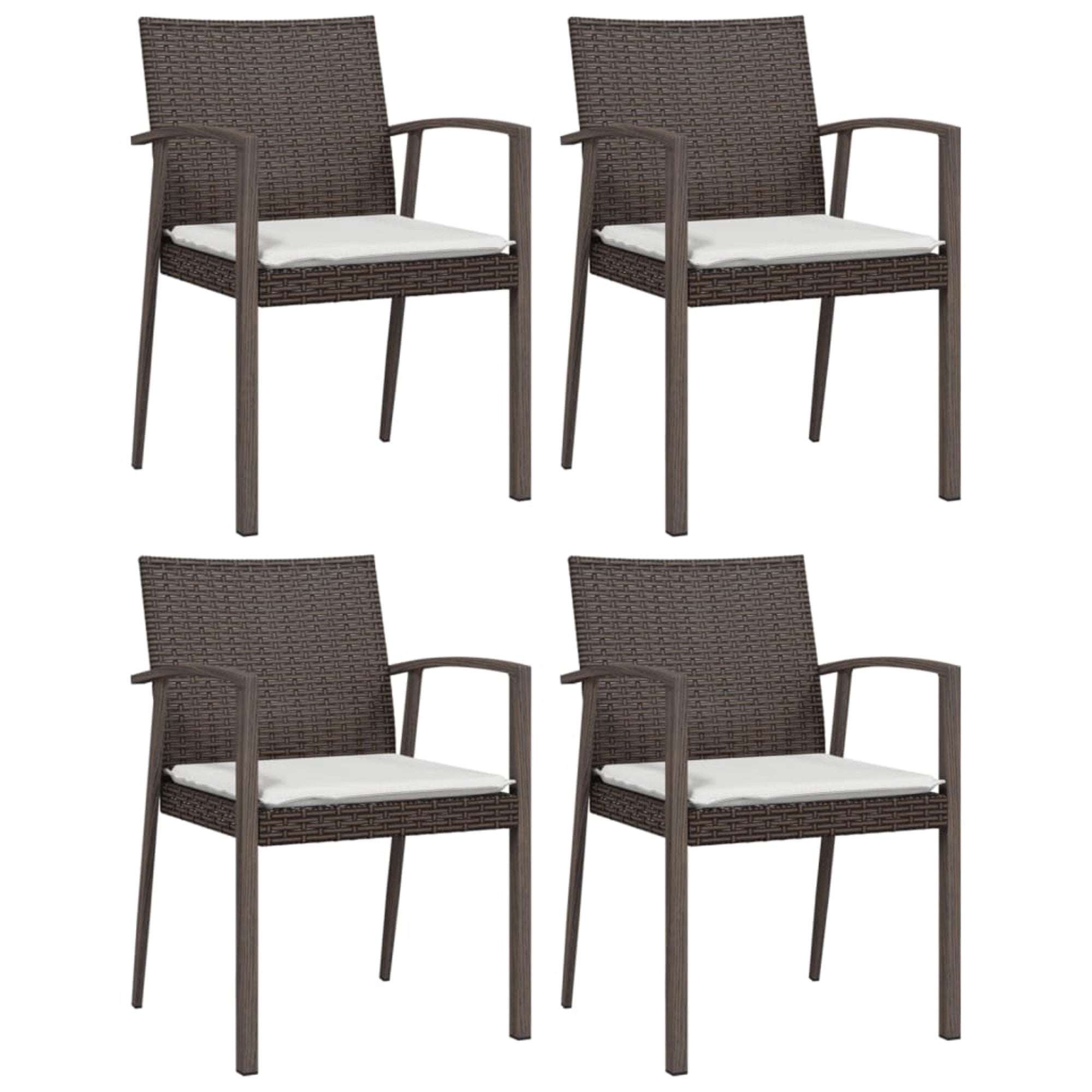 Vidaxl Patio Chairs With Cushions 4 Pcs Brown 22.2'X22.4'X32.7' Poly Rattan