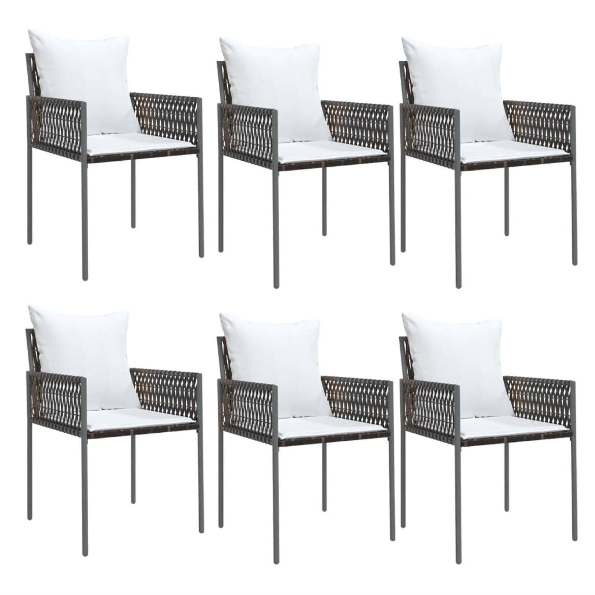 Vidaxl Patio Chairs With Cushions 6 Pcs Brown 21.3'X24'X32.7' Poly Rattan