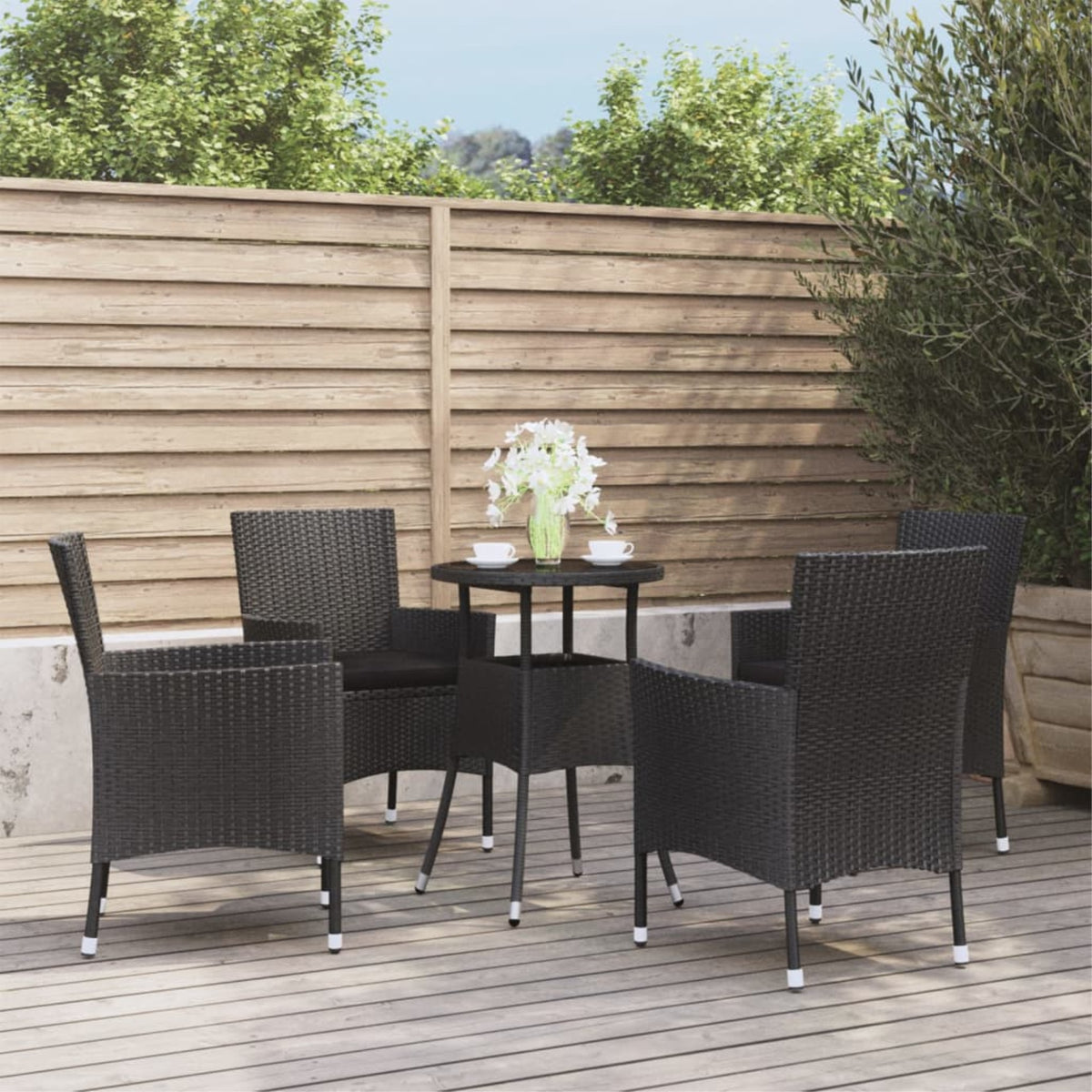Vidaxl 5 Piece Patio Bistro Set With Cushions Black Poly Rattan