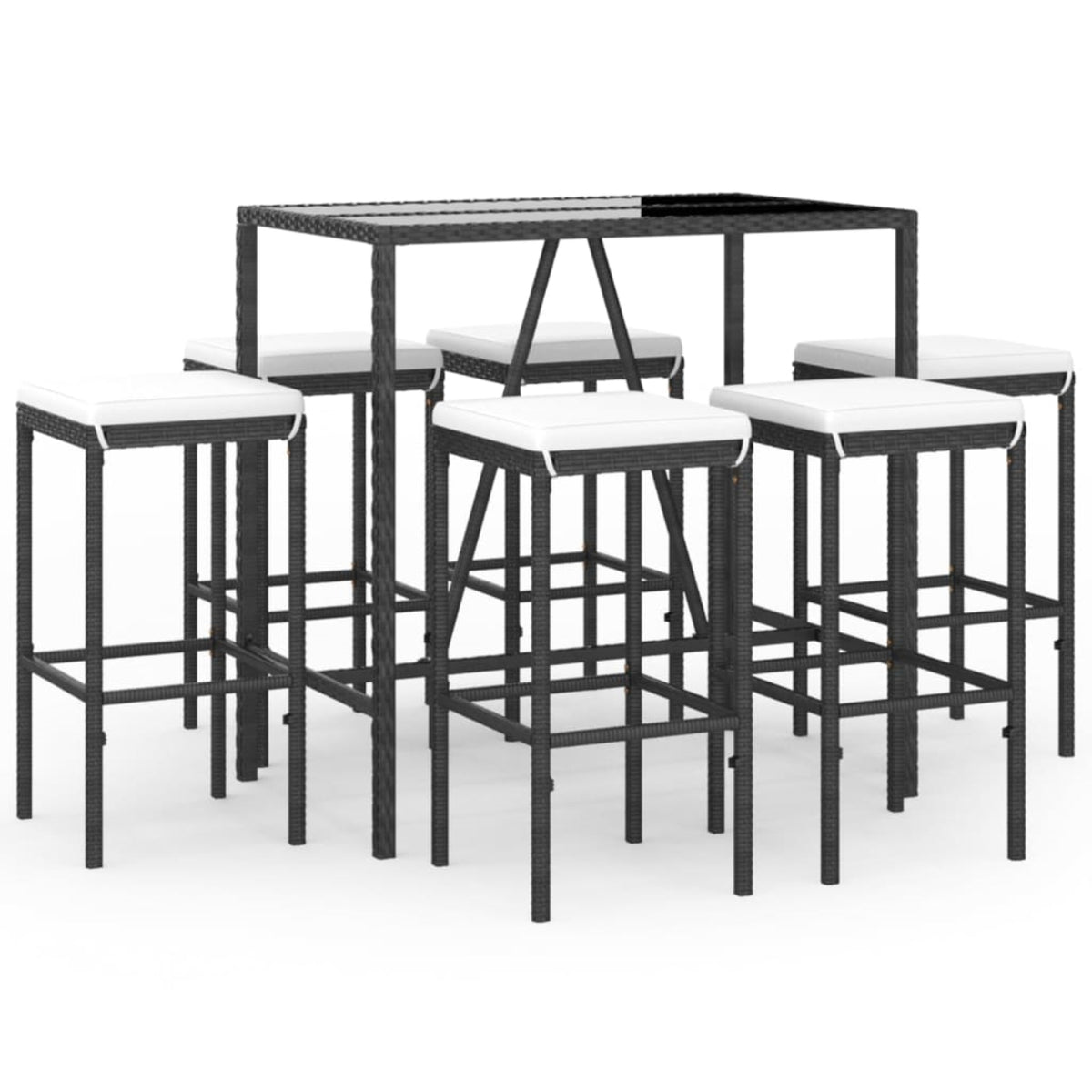Vidaxl 7 Piece Patio Bar Set With Cushions Black Poly Rattan