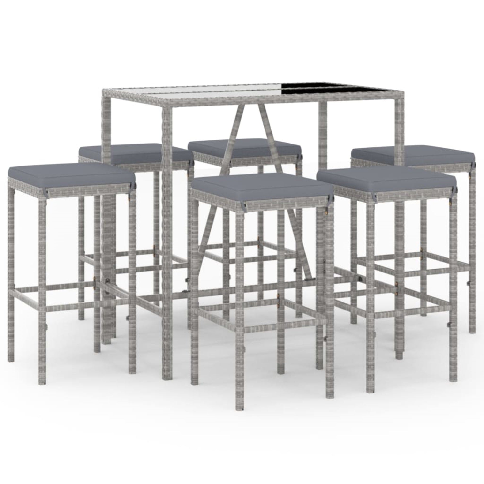 Vidaxl 7 Piece Patio Bar Set With Cushions Gray Poly Rattan