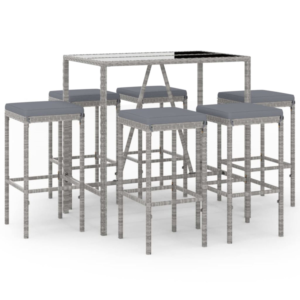 Vidaxl 7 Piece Patio Bar Set With Cushions Gray Poly Rattan