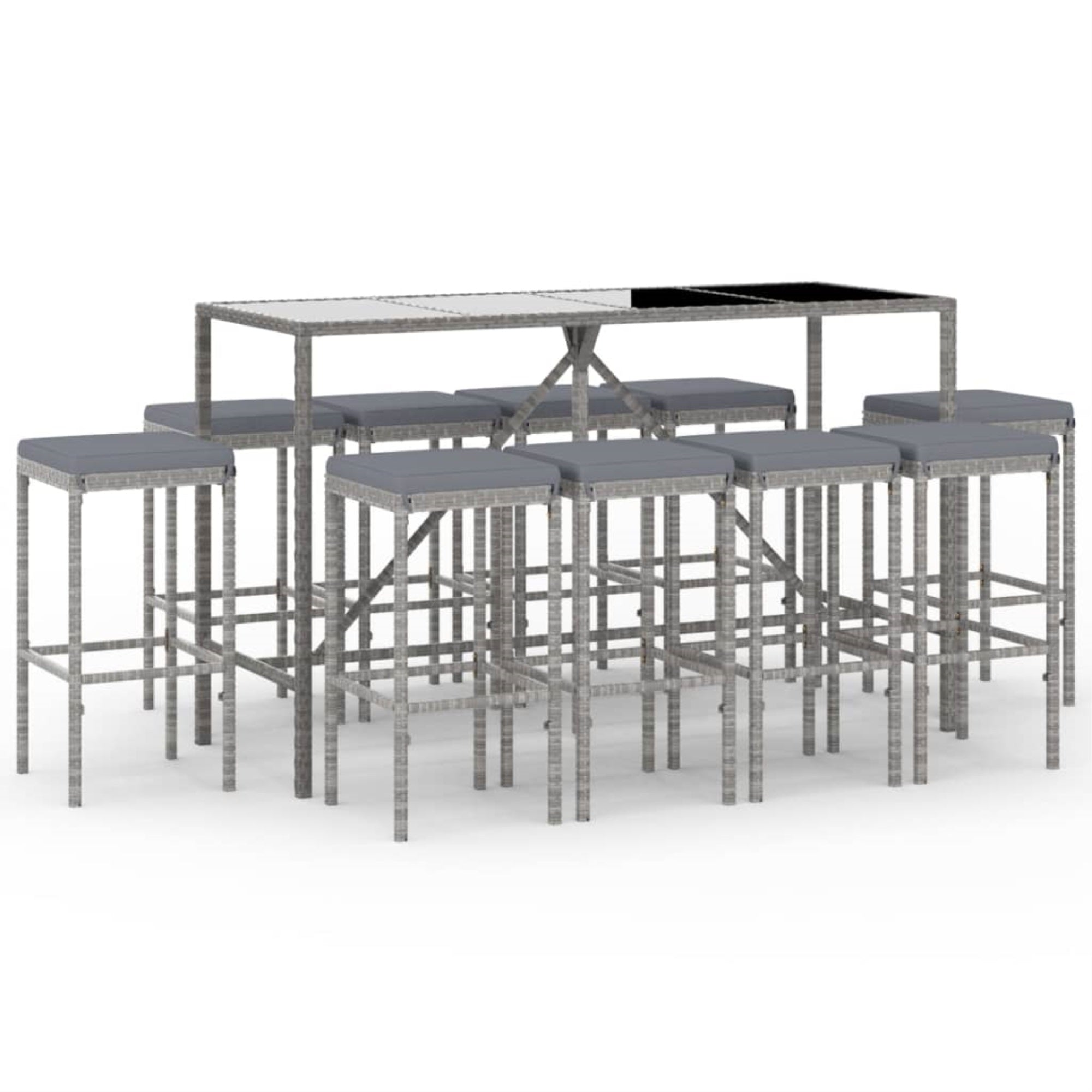 Vidaxl 11 Piece Patio Bar Set With Cushions Gray Poly Rattan