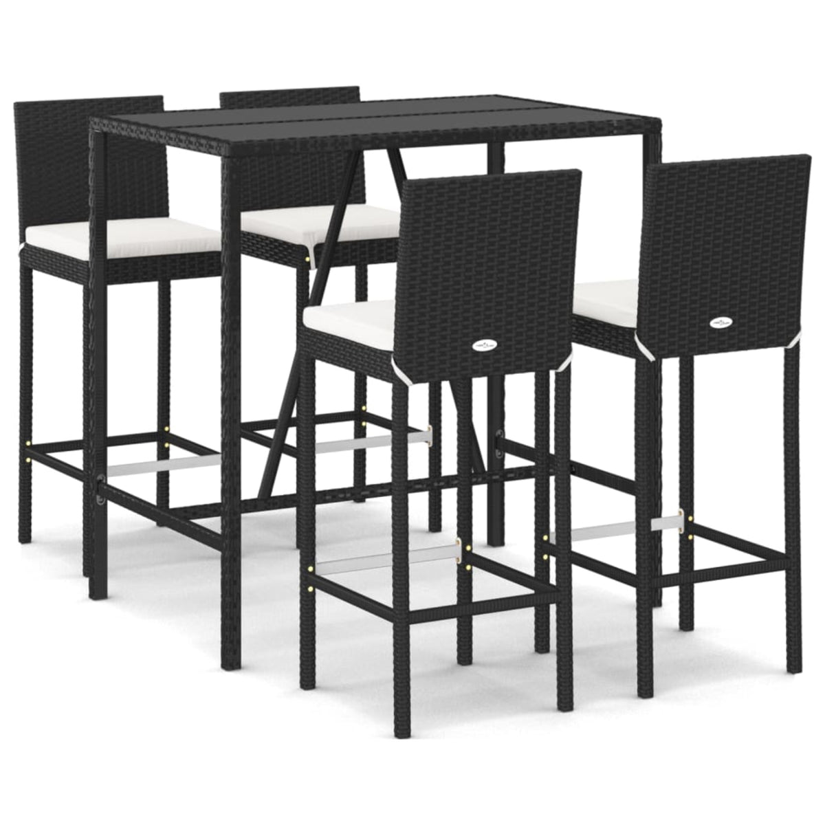 Vidaxl 5 Piece Patio Bar Set With Cushions Black Poly Rattan