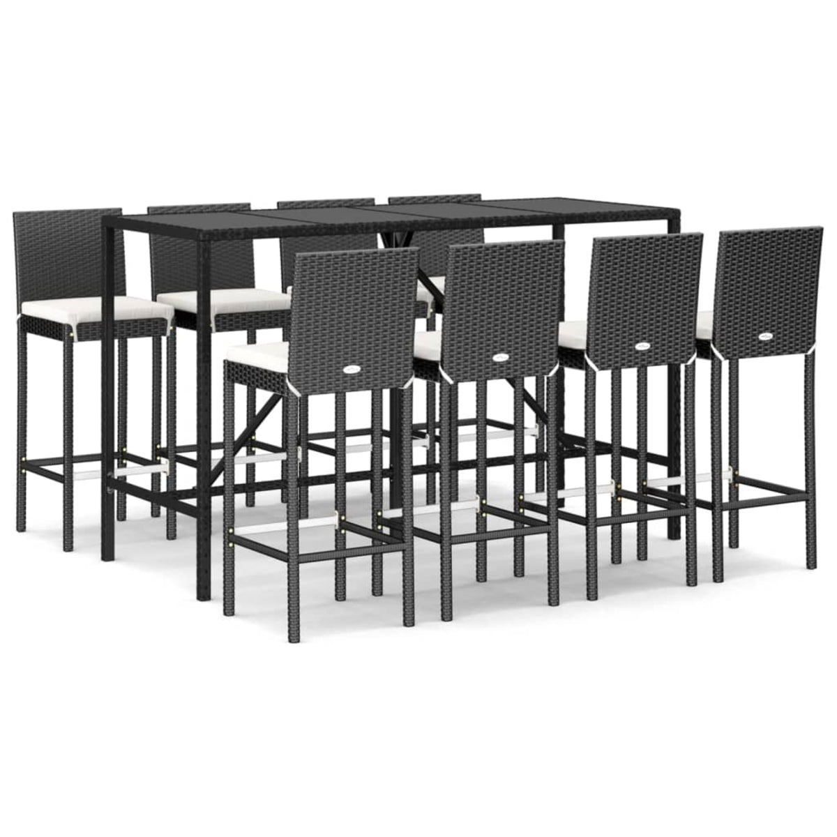 Vidaxl 9 Piece Patio Bar Set With Cushions Black Poly Rattan