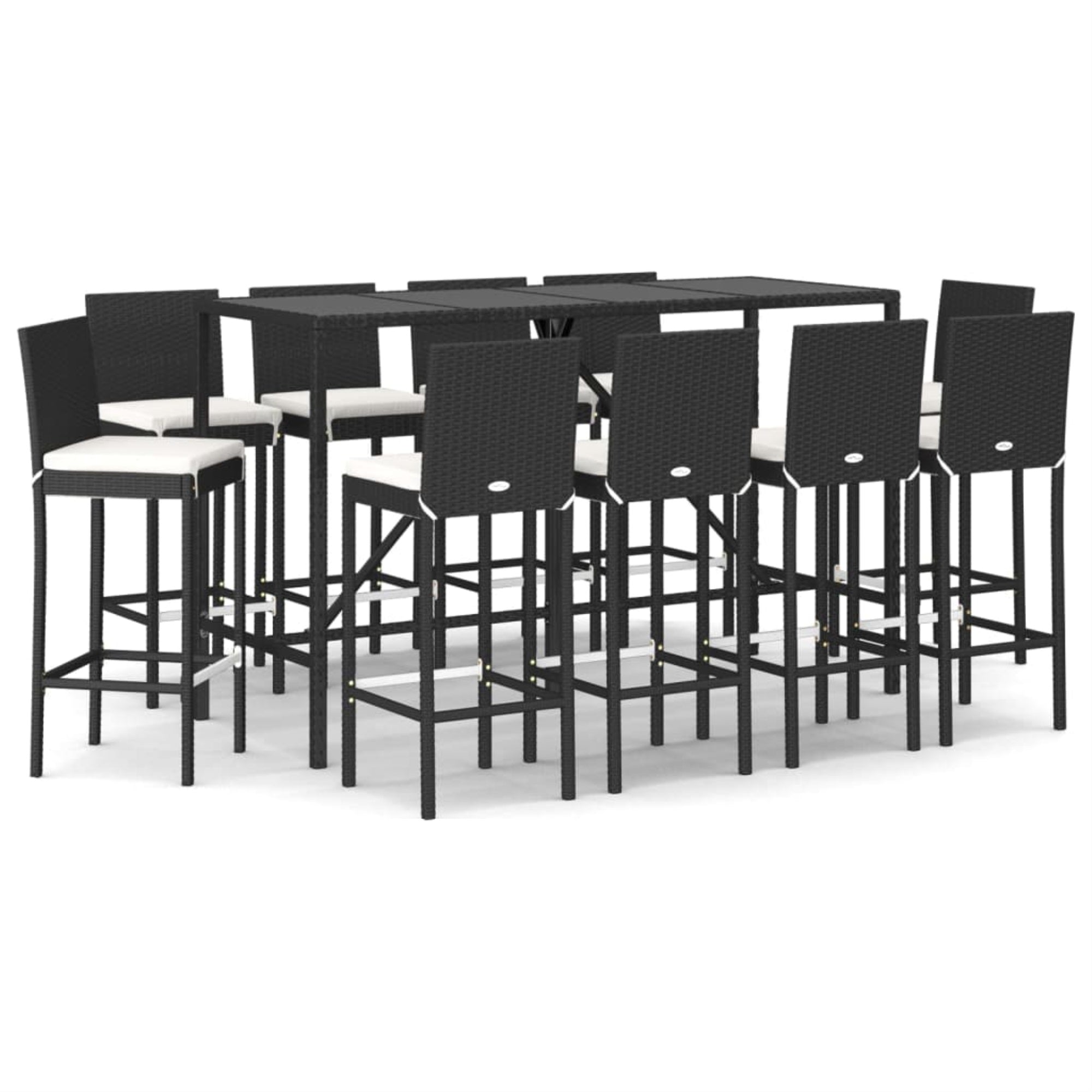 Vidaxl 11 Piece Patio Bar Set With Cushions Black Poly Rattan