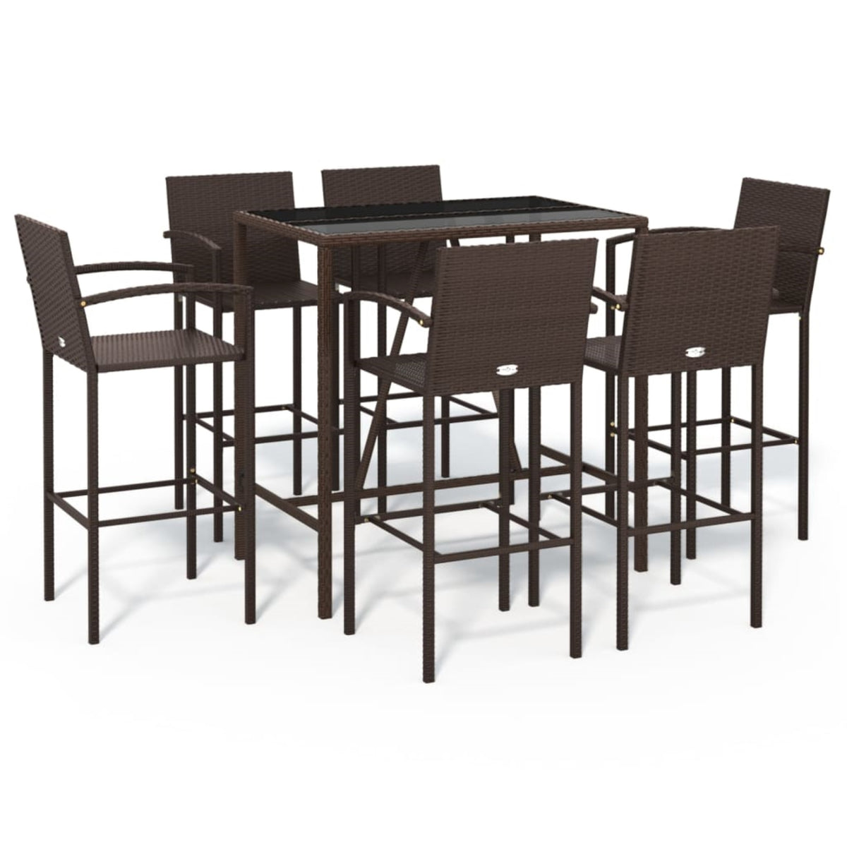 Vidaxl 7 Piece Patio Bar Set Brown Poly Rattan