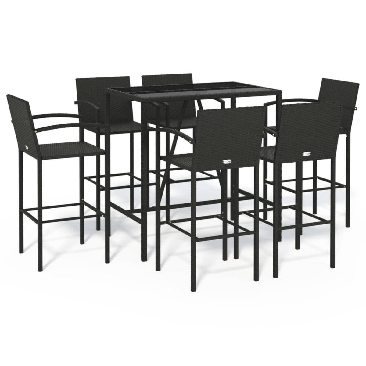 Vidaxl 7 Piece Patio Bar Set Black Poly Rattan