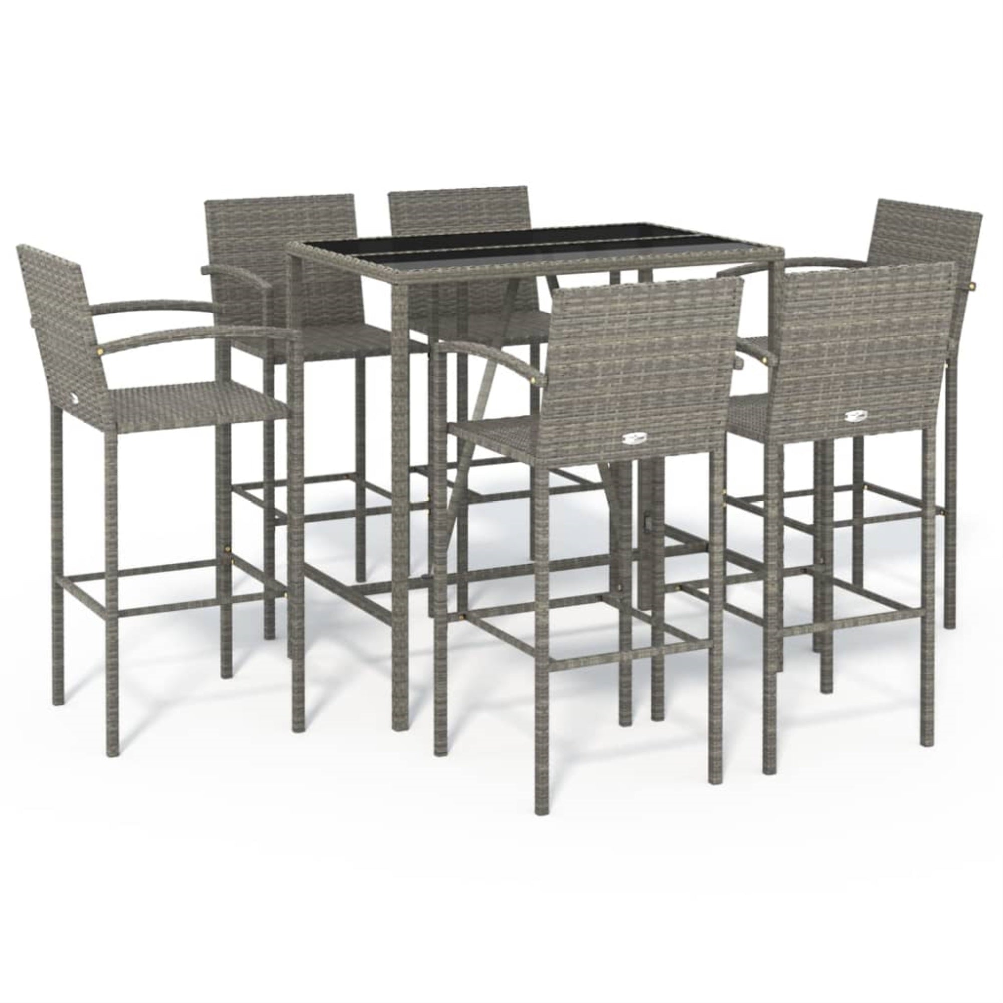 Vidaxl 7 Piece Patio Bar Set Gray Poly Rattan