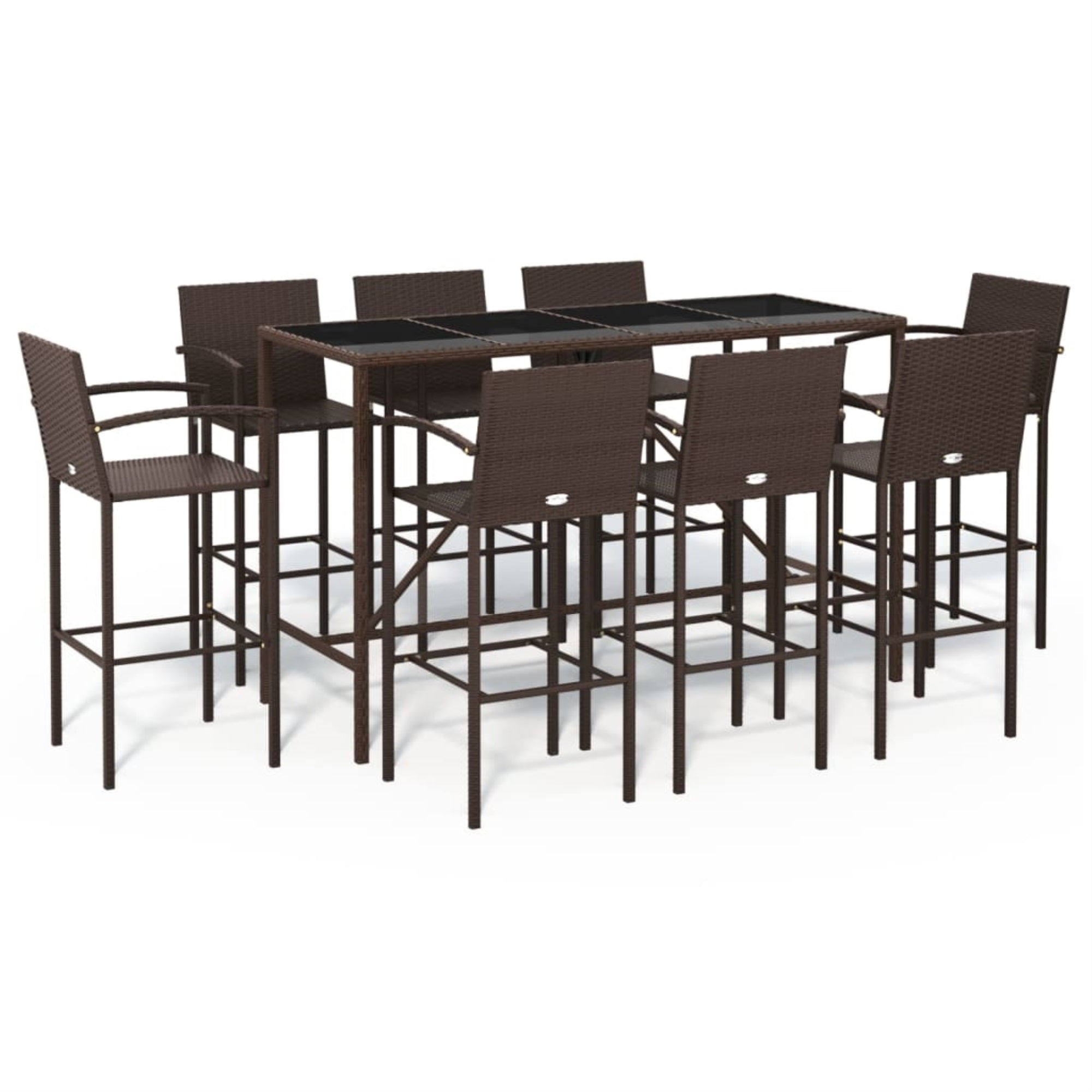 Vidaxl 9 Piece Patio Bar Set Brown Poly Rattan
