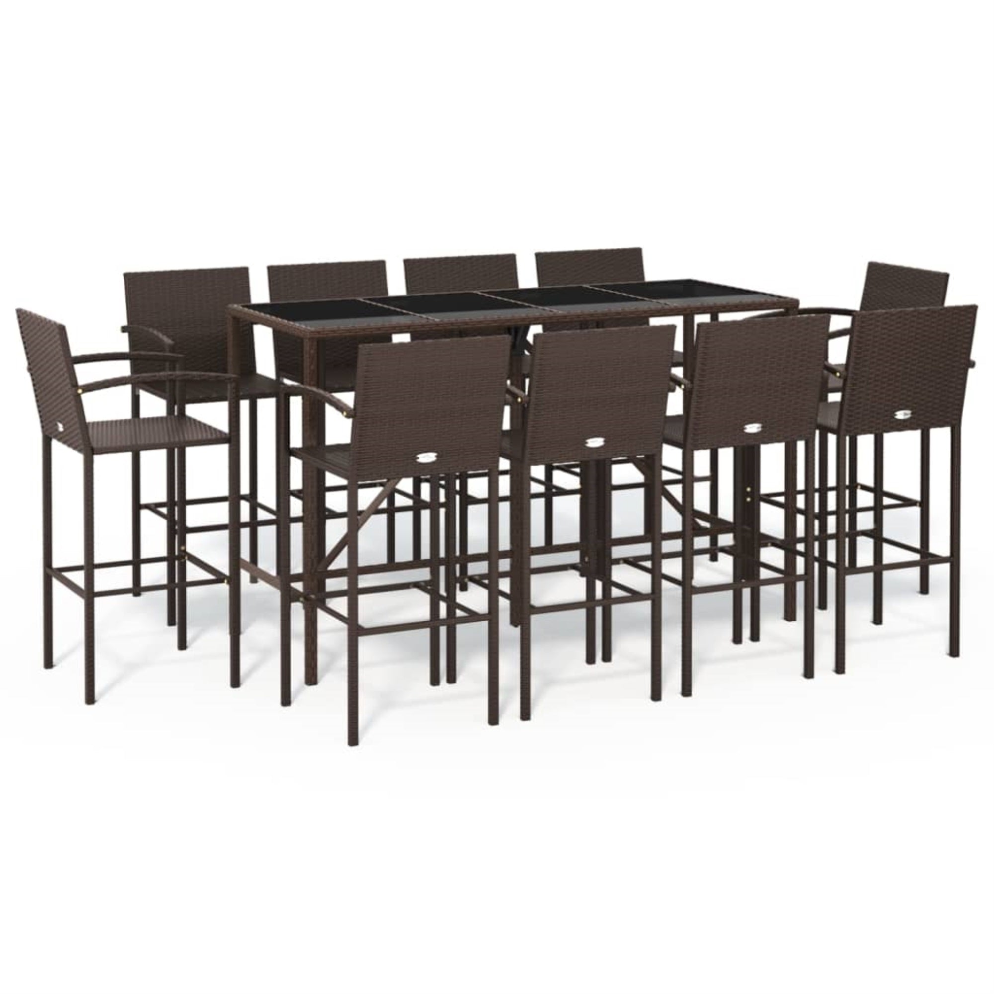 Vidaxl 11 Piece Patio Bar Set Brown Poly Rattan