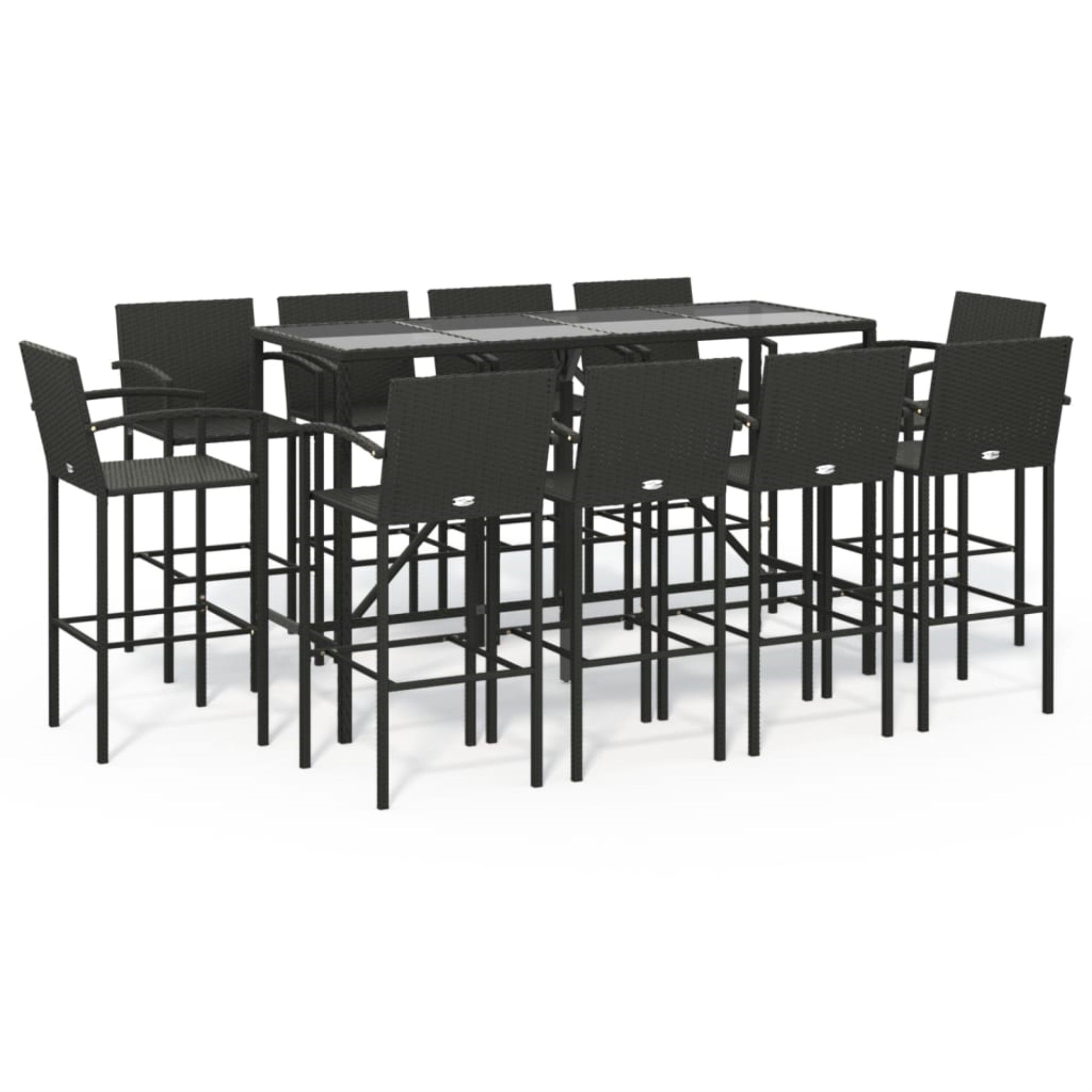 Vidaxl 11 Piece Patio Bar Set Black Poly Rattan