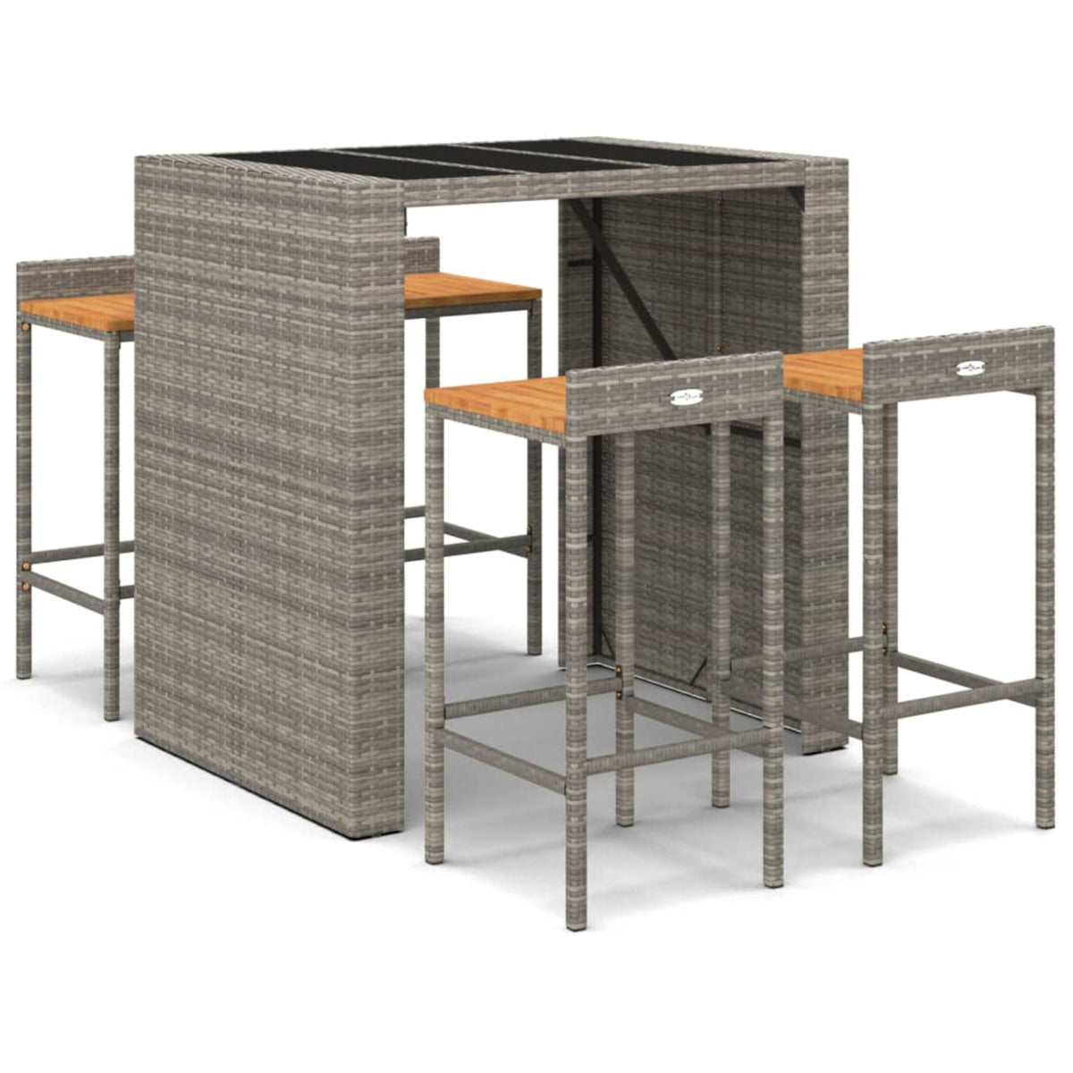 Vidaxl 5 Piece Patio Bar Set Gray Poly Rattan& Solid Wood Acacia