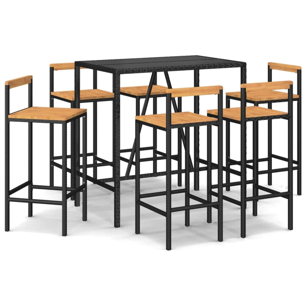 Vidaxl 7 Piece Patio Bar Set Black Poly Rattan& Solid Wood Acacia
