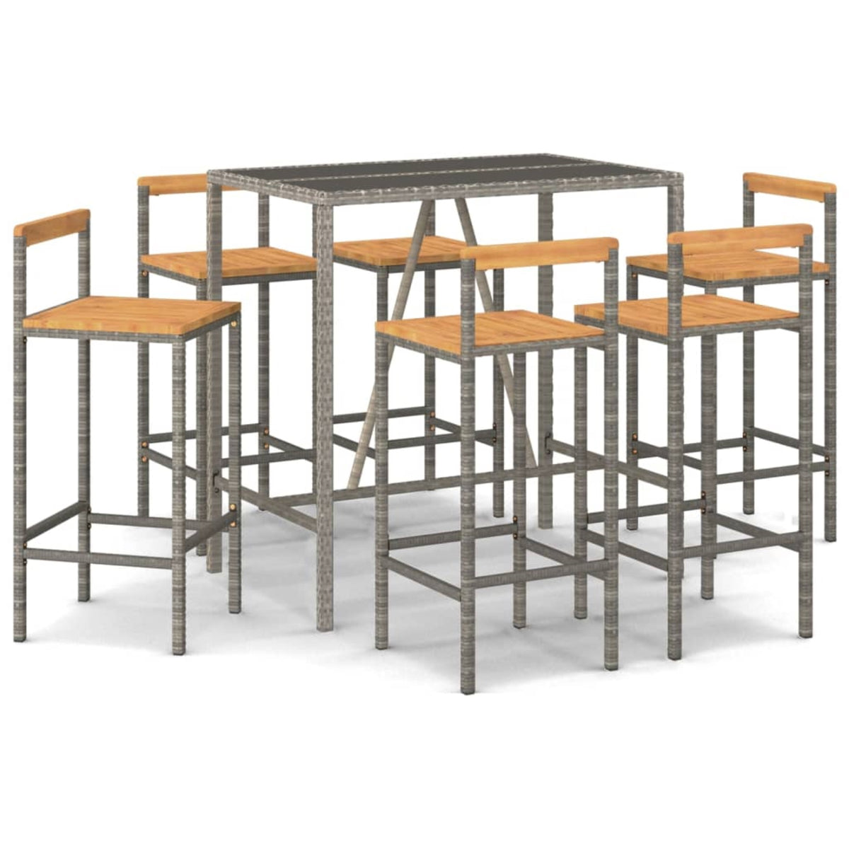 Vidaxl 7 Piece Patio Bar Set Gray Poly Rattan& Solid Wood Acacia