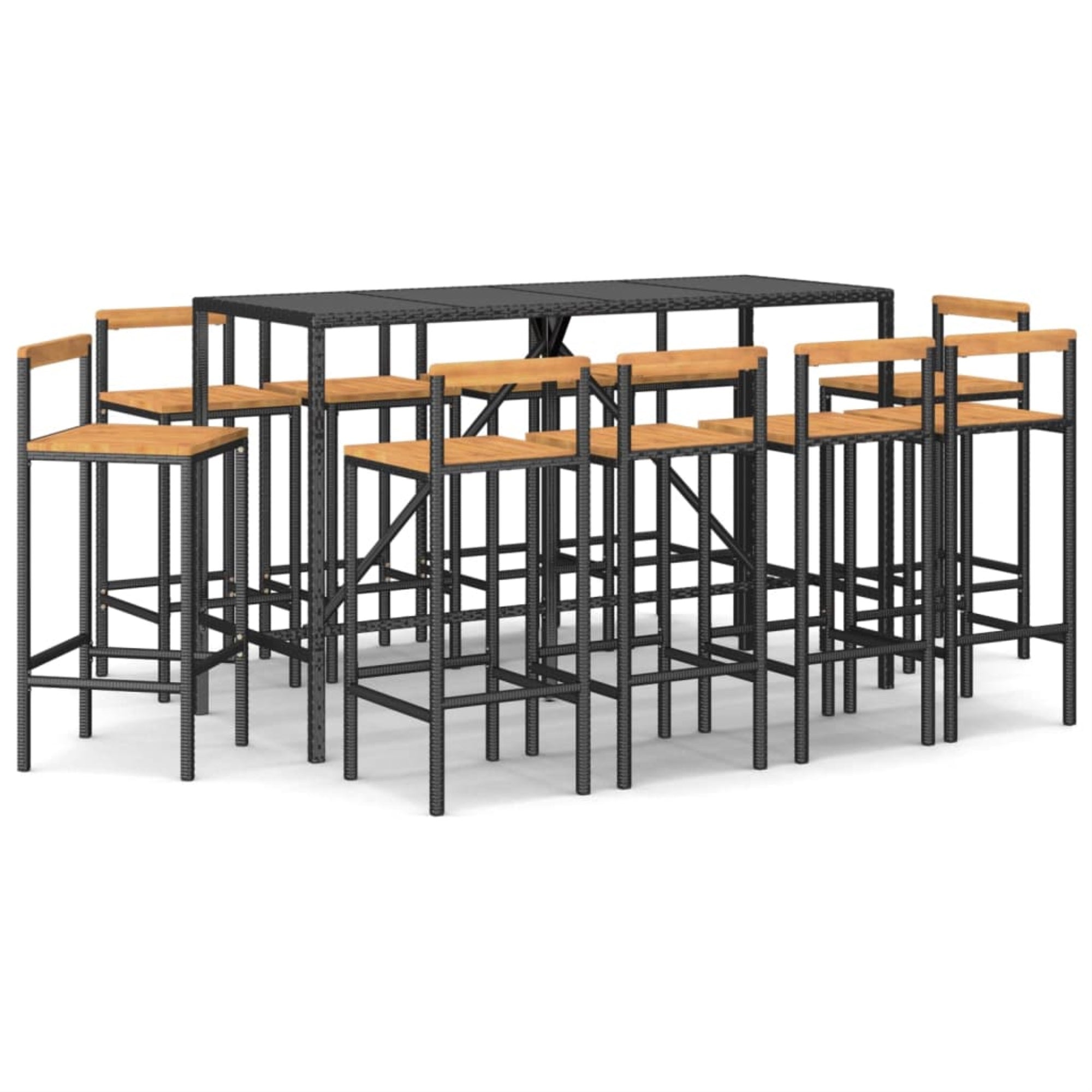 Vidaxl 11 Piece Patio Bar Set Black Poly Rattan& Solid Wood Acacia