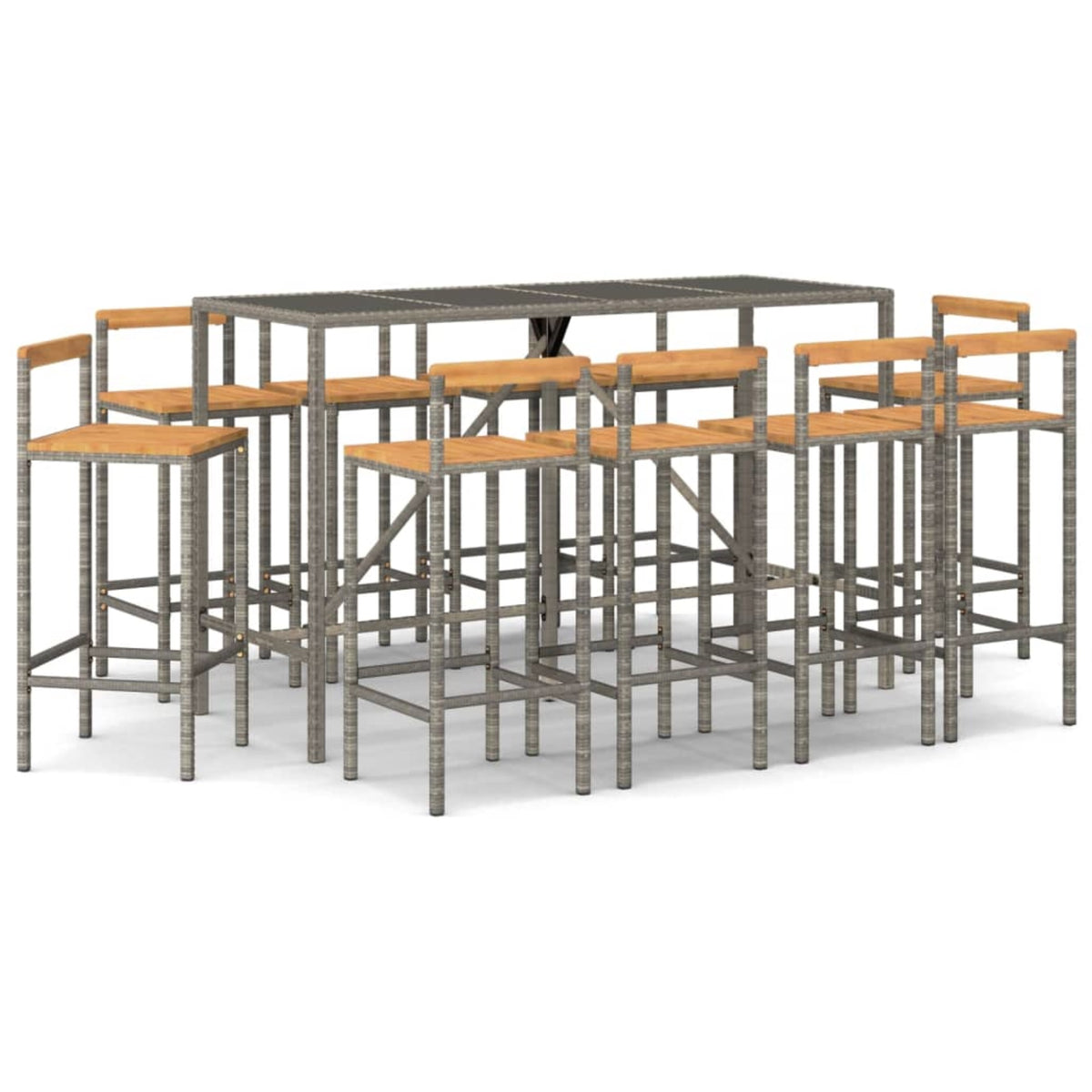 Vidaxl 11 Piece Patio Bar Set Gray Poly Rattan& Solid Wood Acacia