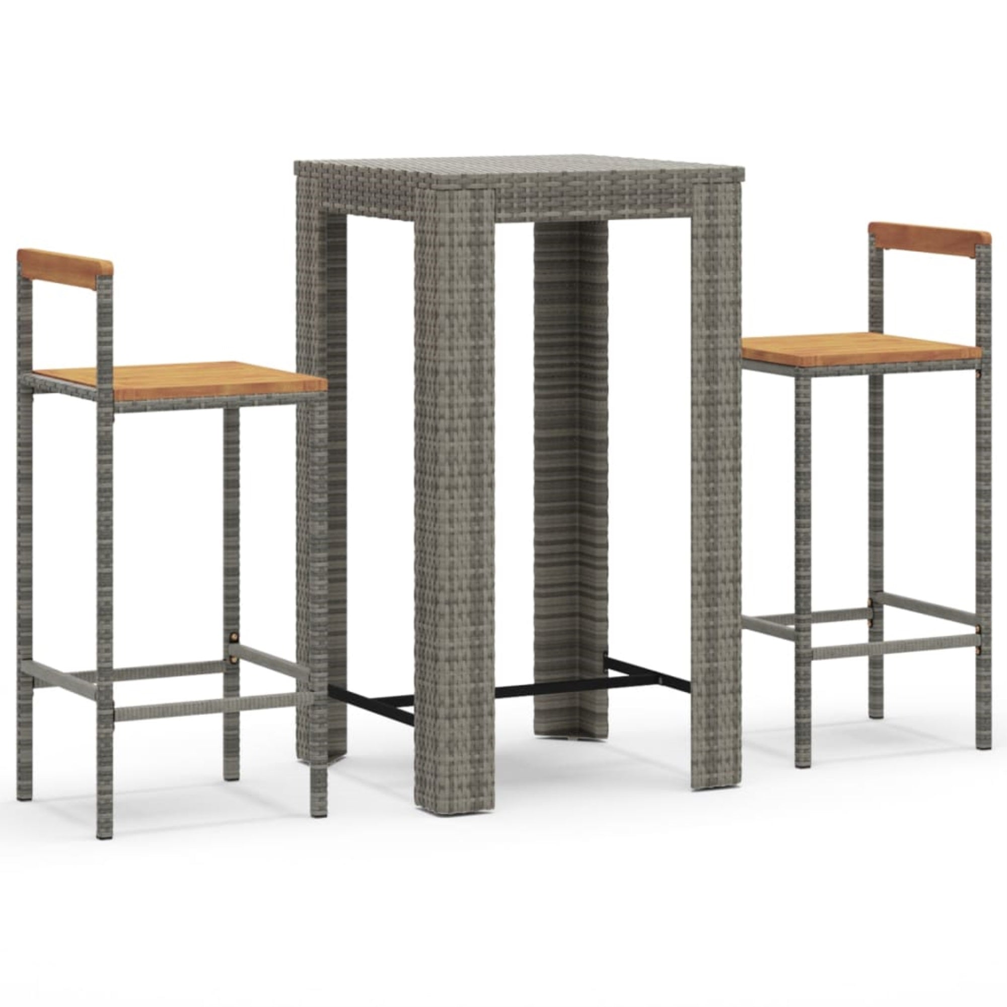 vidaXL 3 Piece Patio Bar Set Gray Poly Rattan&Solid Wood Acacia