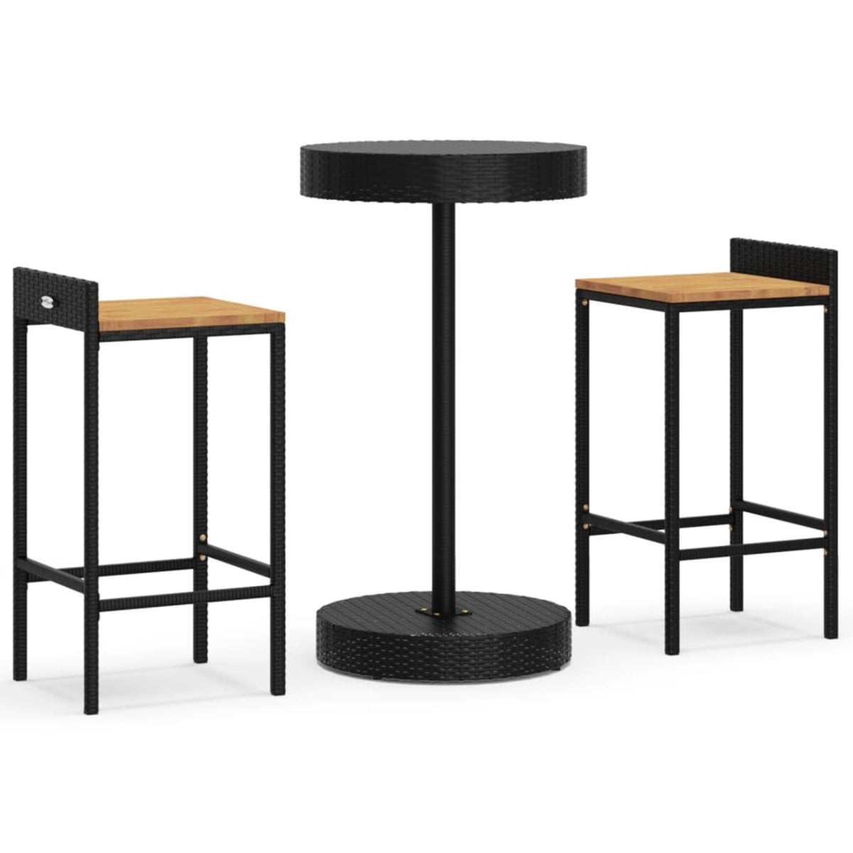 Vidaxl 3 Piece Patio Bar Set Black Poly Rattan&Solid Wood Acacia